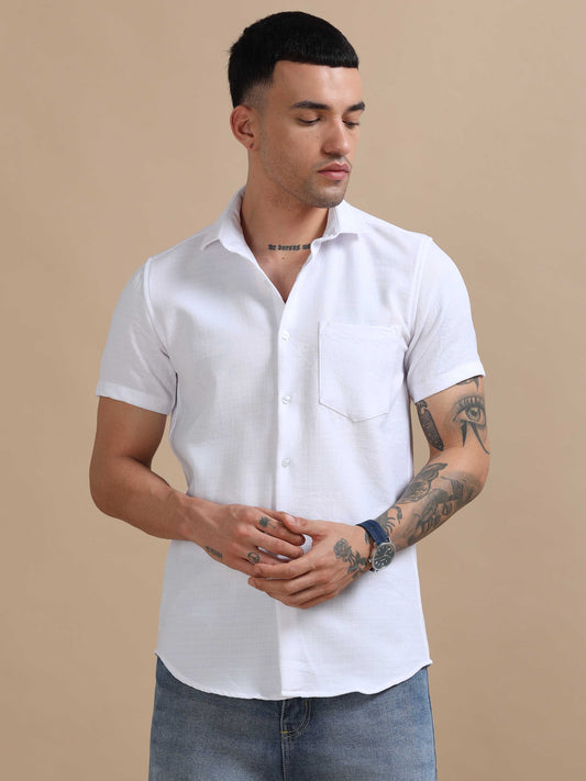 Eton White Imported Poly Linen Shirt