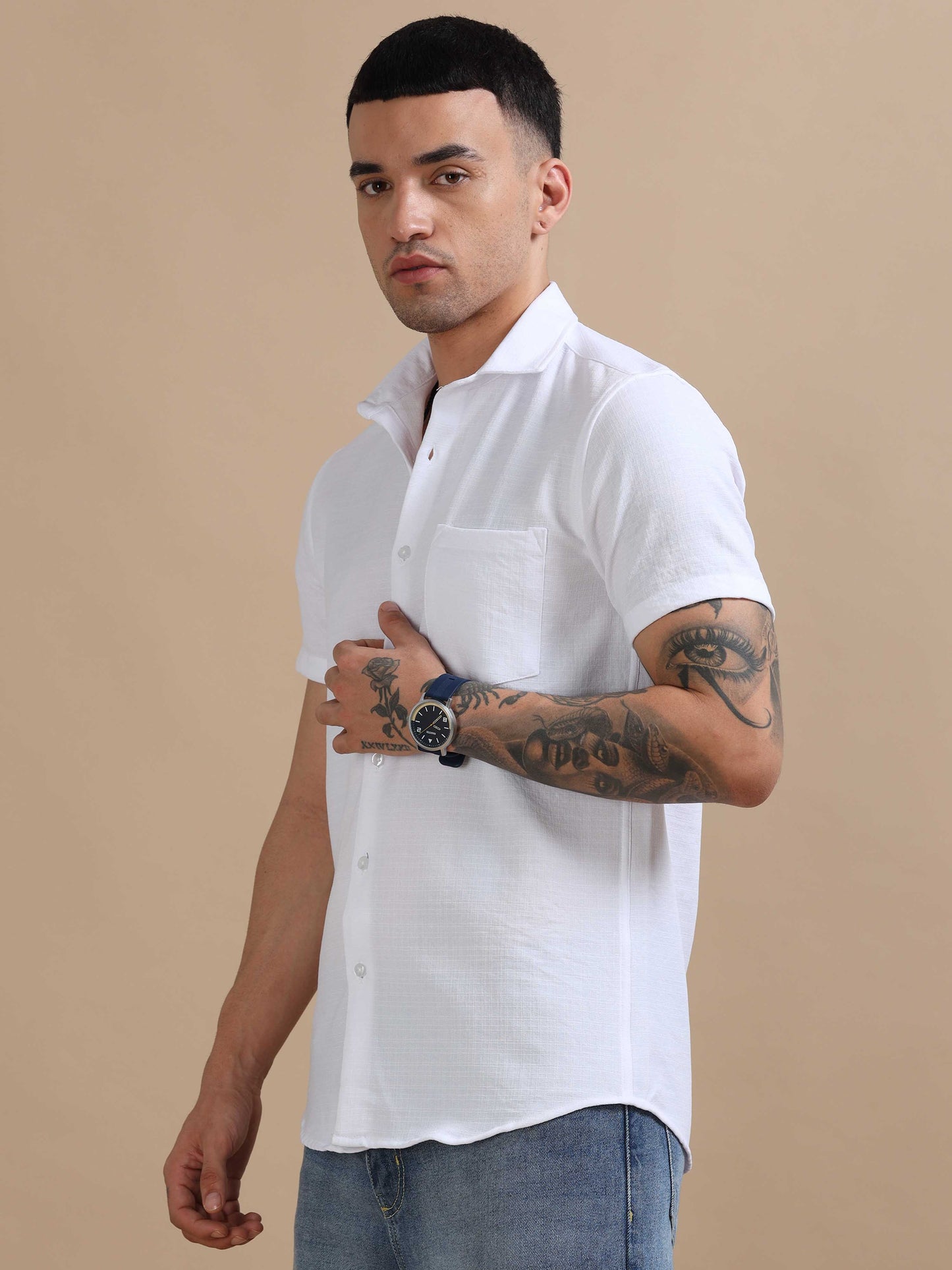 Eton White Imported Poly Linen Shirt