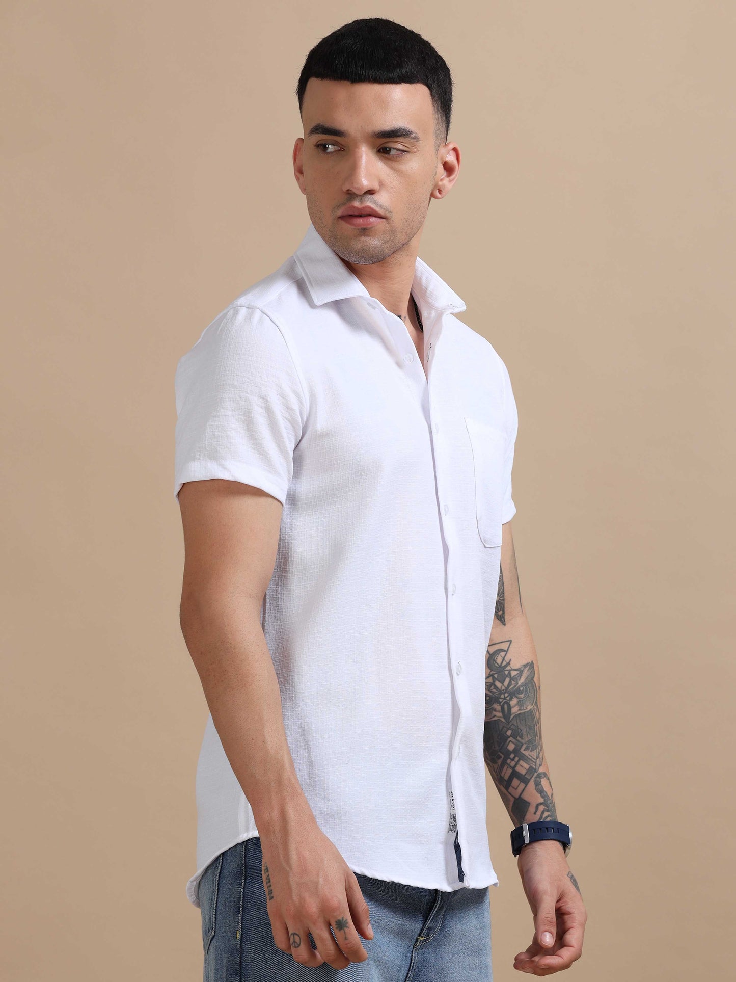 Eton White Imported Poly Linen Shirt