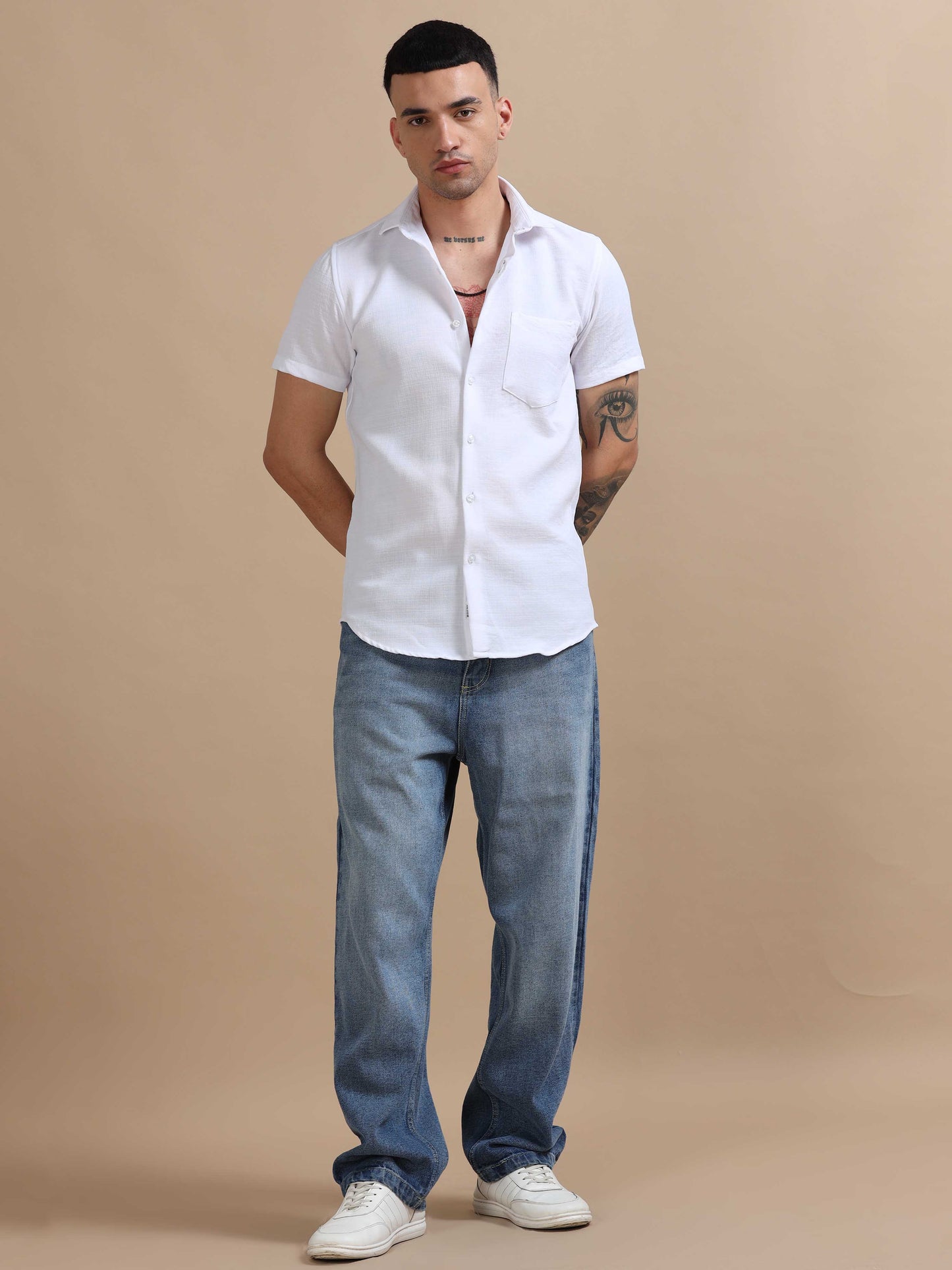 Eton White Imported Poly Linen Shirt