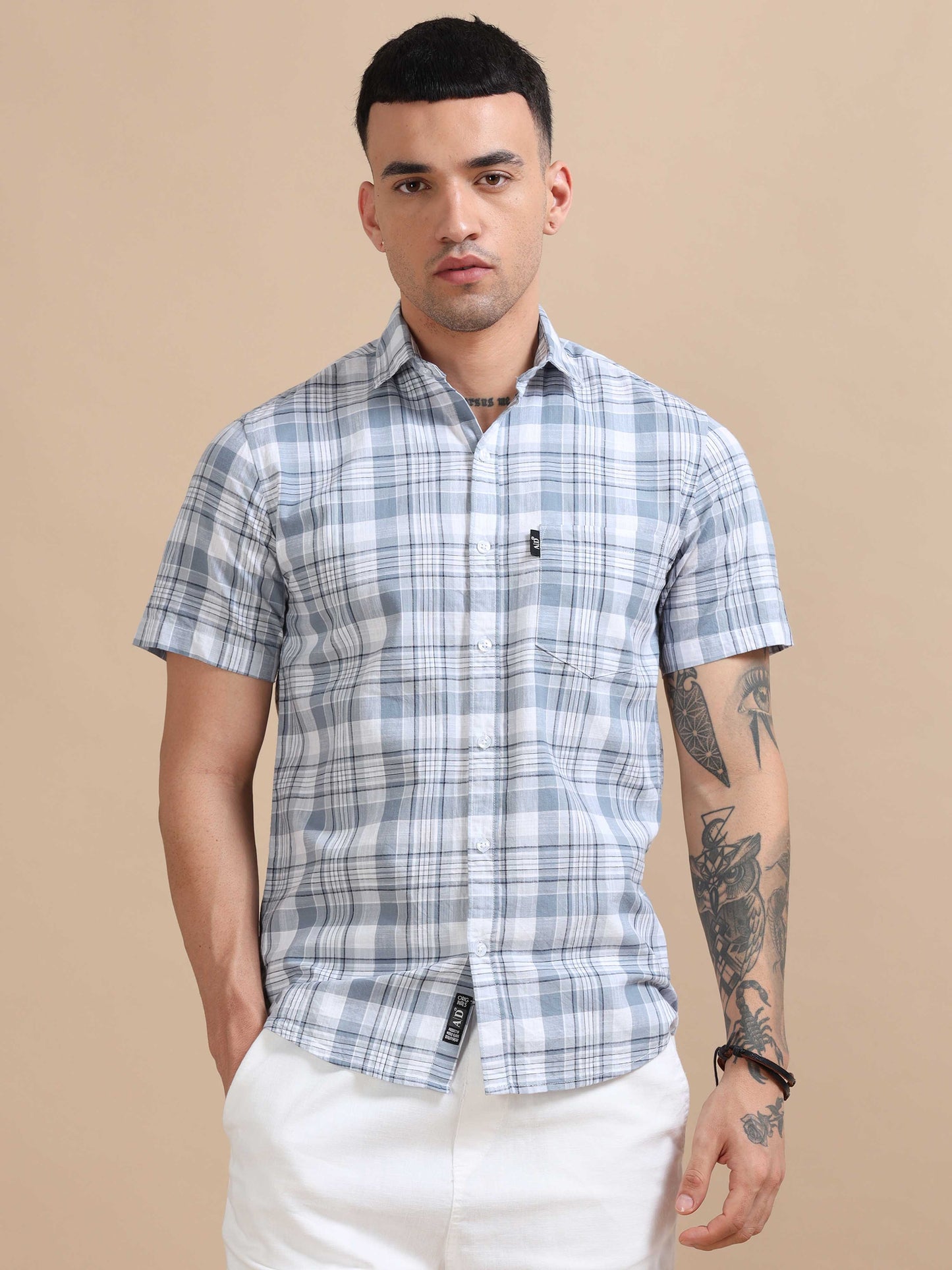 Savador Jungle Mist Linen Slub Checks Shirt