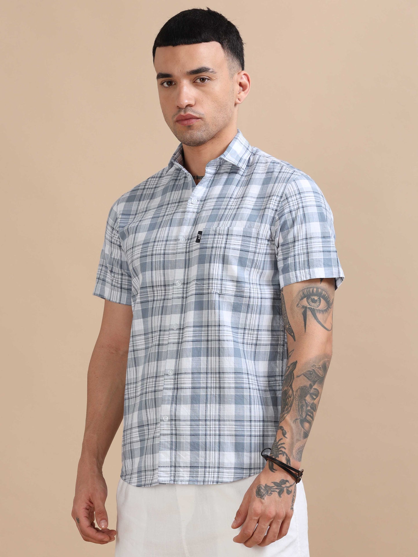 Savador Jungle Mist Linen Slub Checks Shirt