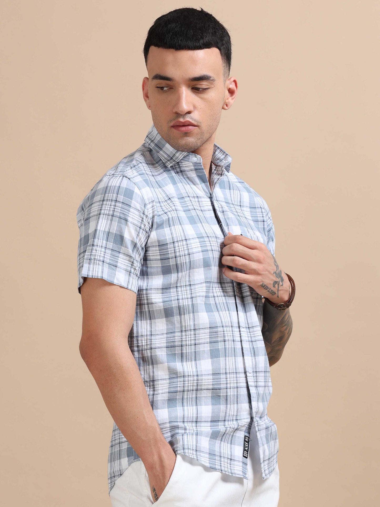 Savador Jungle Mist Linen Slub Checks Shirt