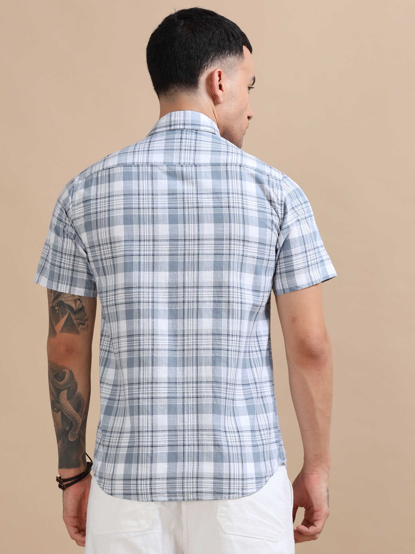 Savador Jungle Mist Linen Slub Checks Shirt