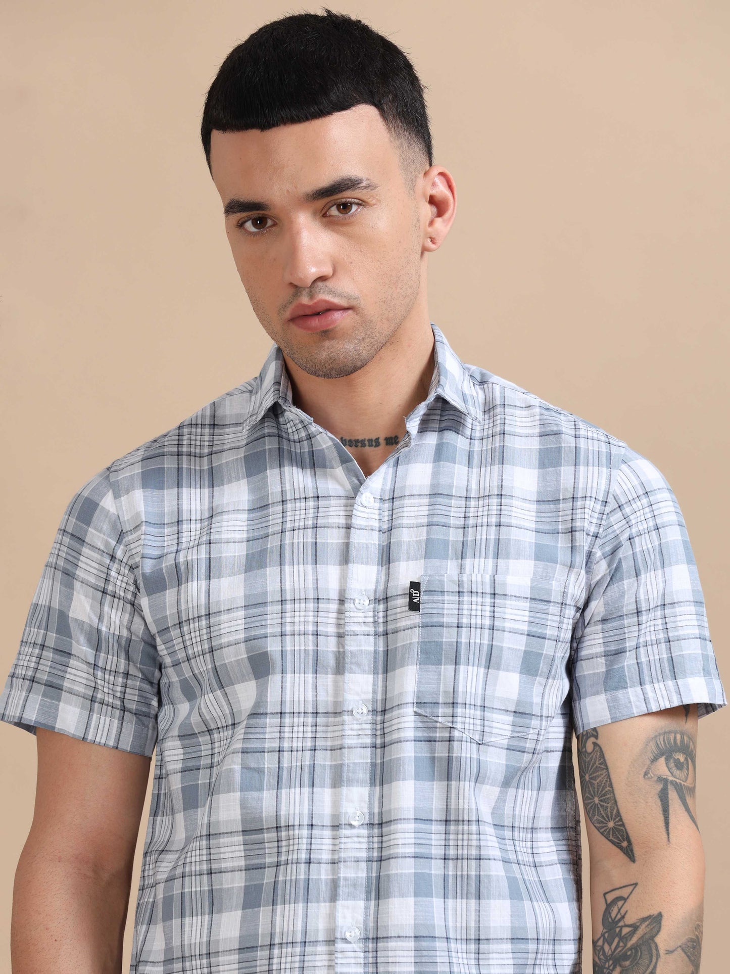 Savador Jungle Mist Linen Slub Checks Shirt