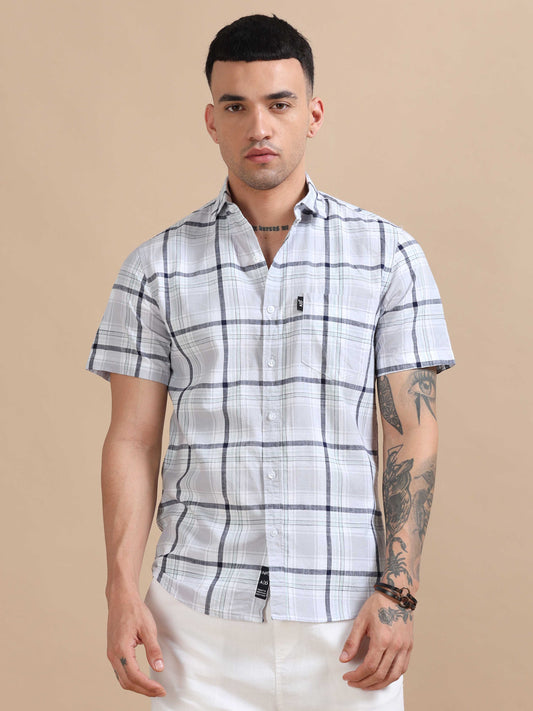 Savador Ash Grey Linen Slub Checks Shirt