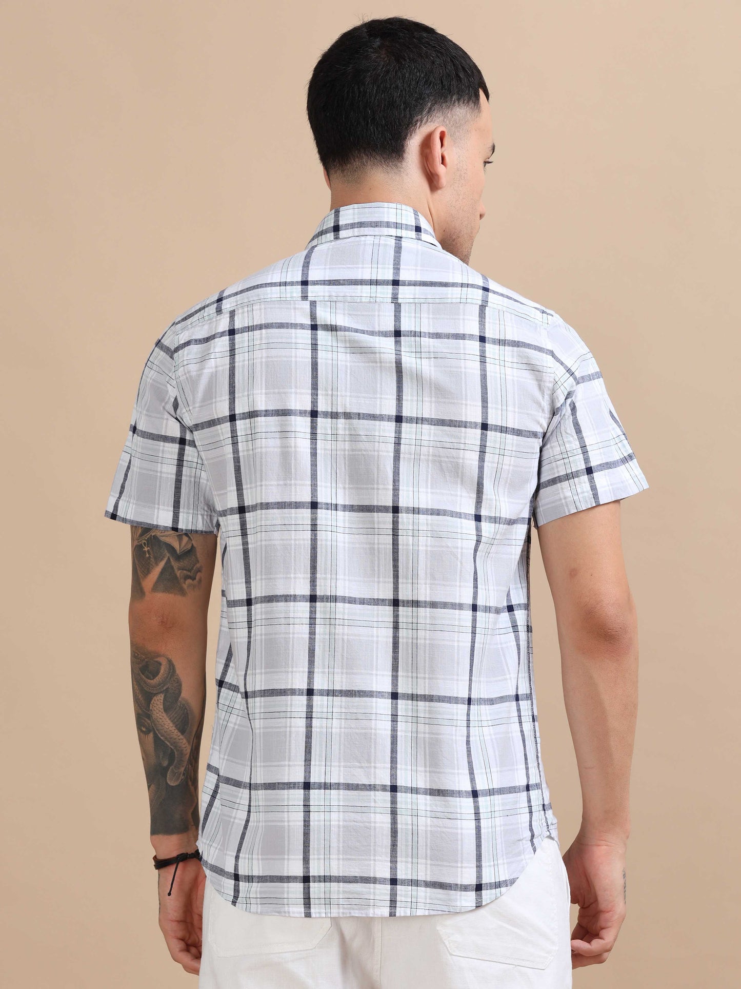 Savador Ash Grey Linen Slub Checks Shirt