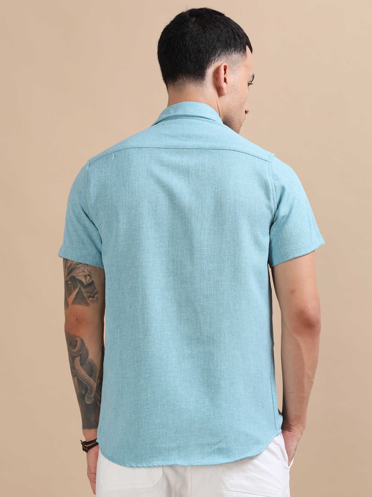 Eton Sky Blue Imported Poly Linen Shirt