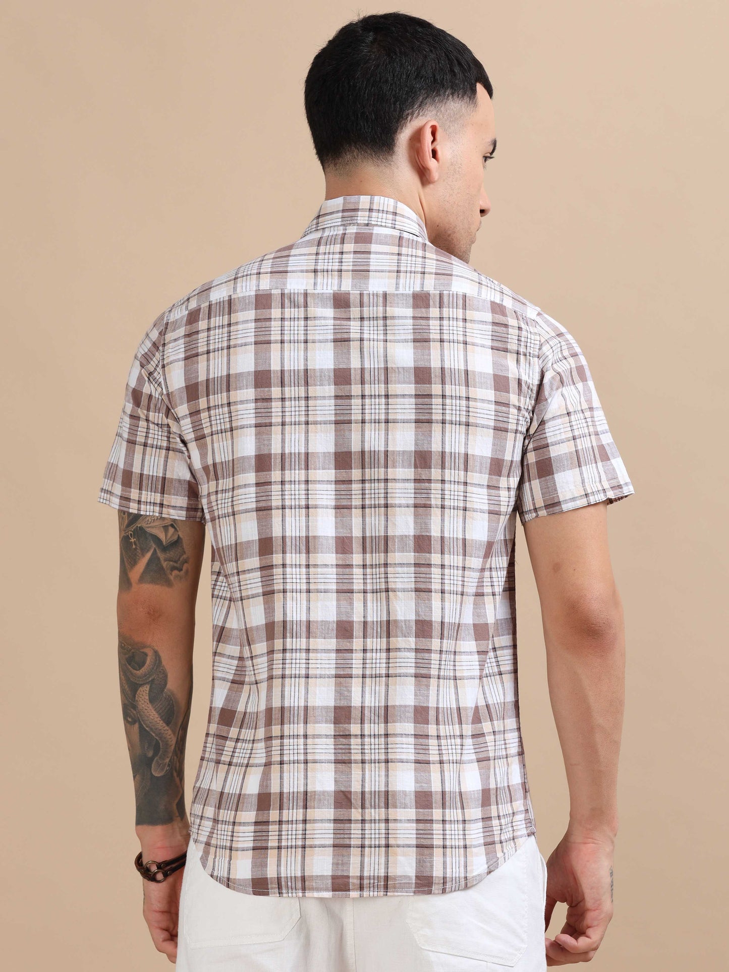 Savador Sandstone Linen Slub Checks Shirt