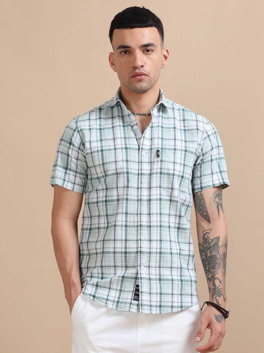 Savador Star Dust Linen Slub Checks Shirt