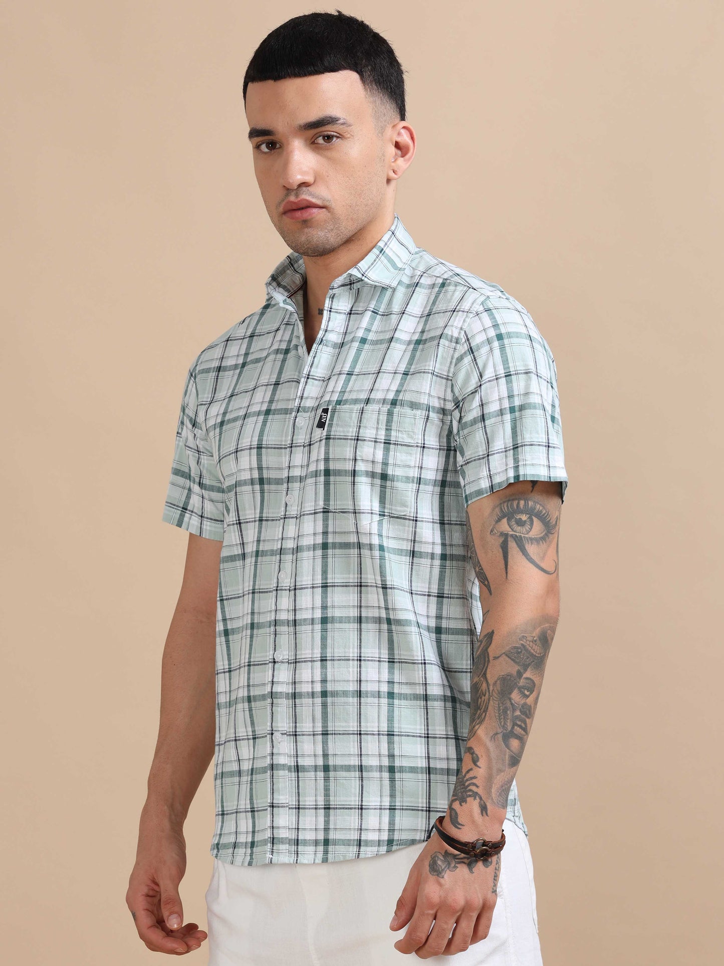 Savador Star Dust Linen Slub Checks Shirt