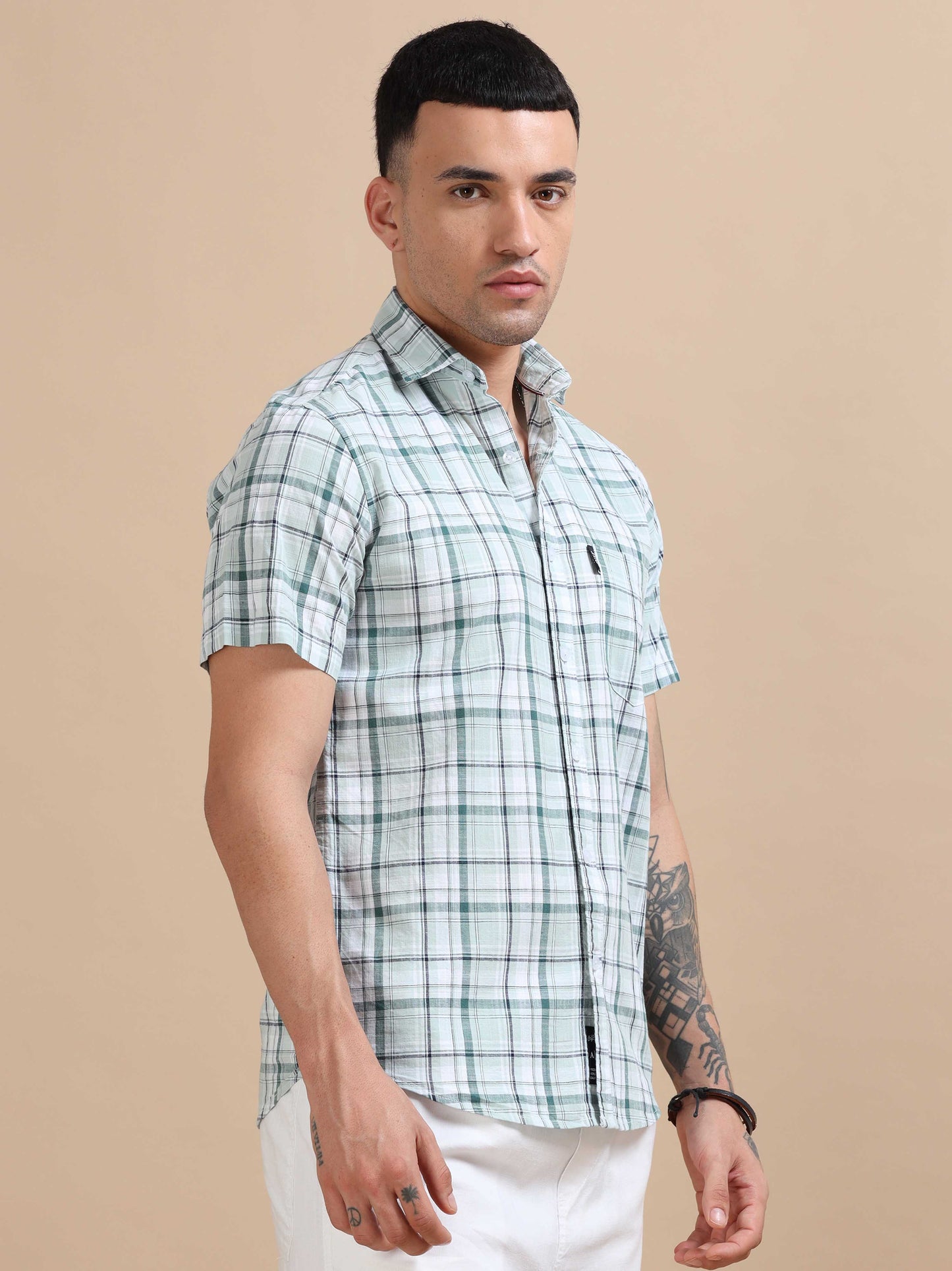 Savador Star Dust Linen Slub Checks Shirt