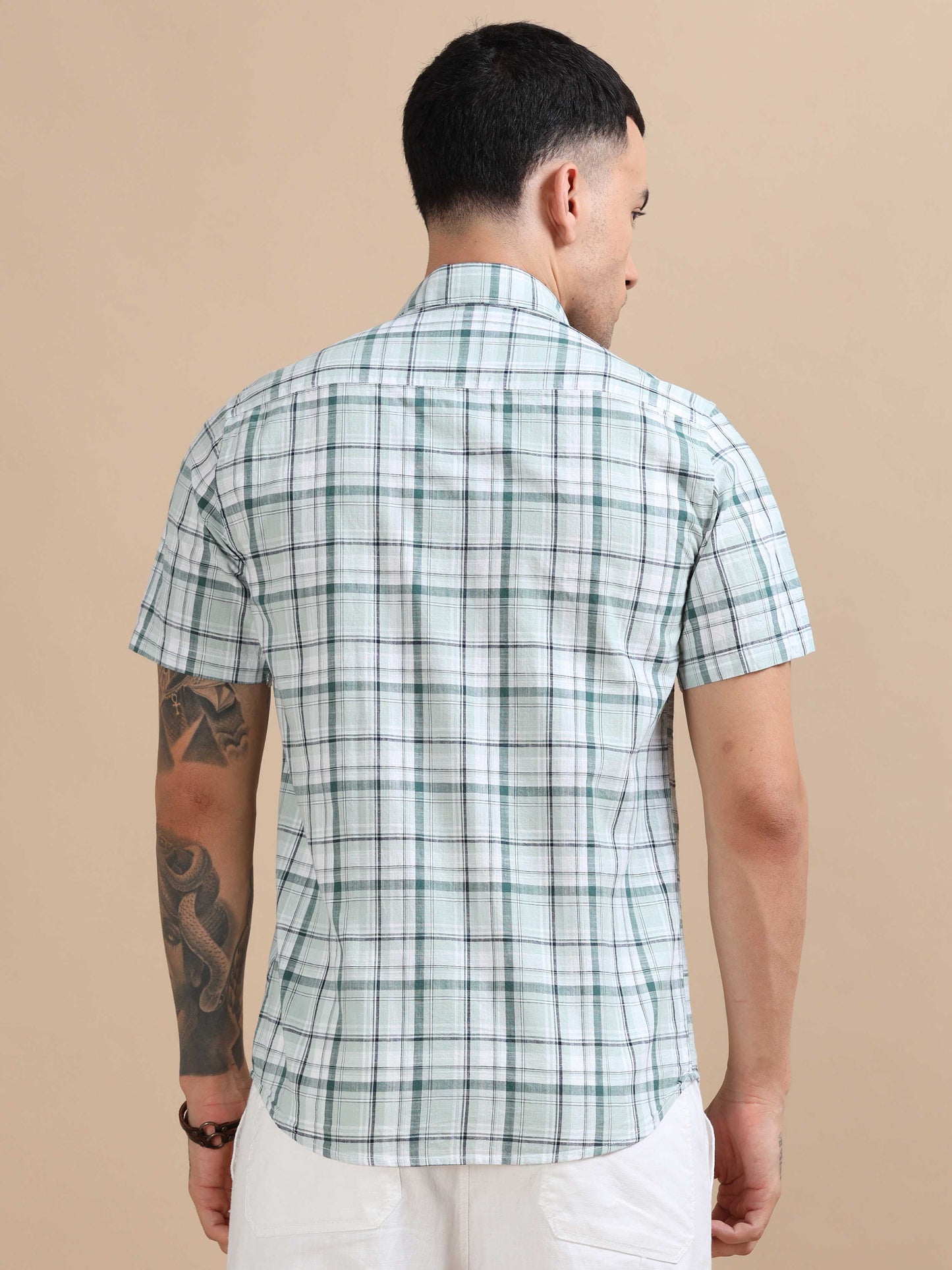 Savador Star Dust Linen Slub Checks Shirt