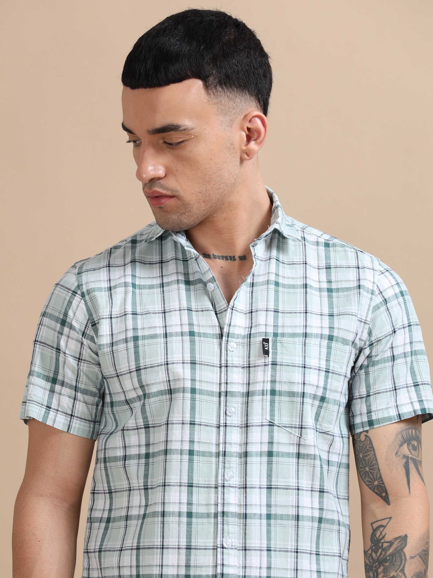 Savador Star Dust Linen Slub Checks Shirt