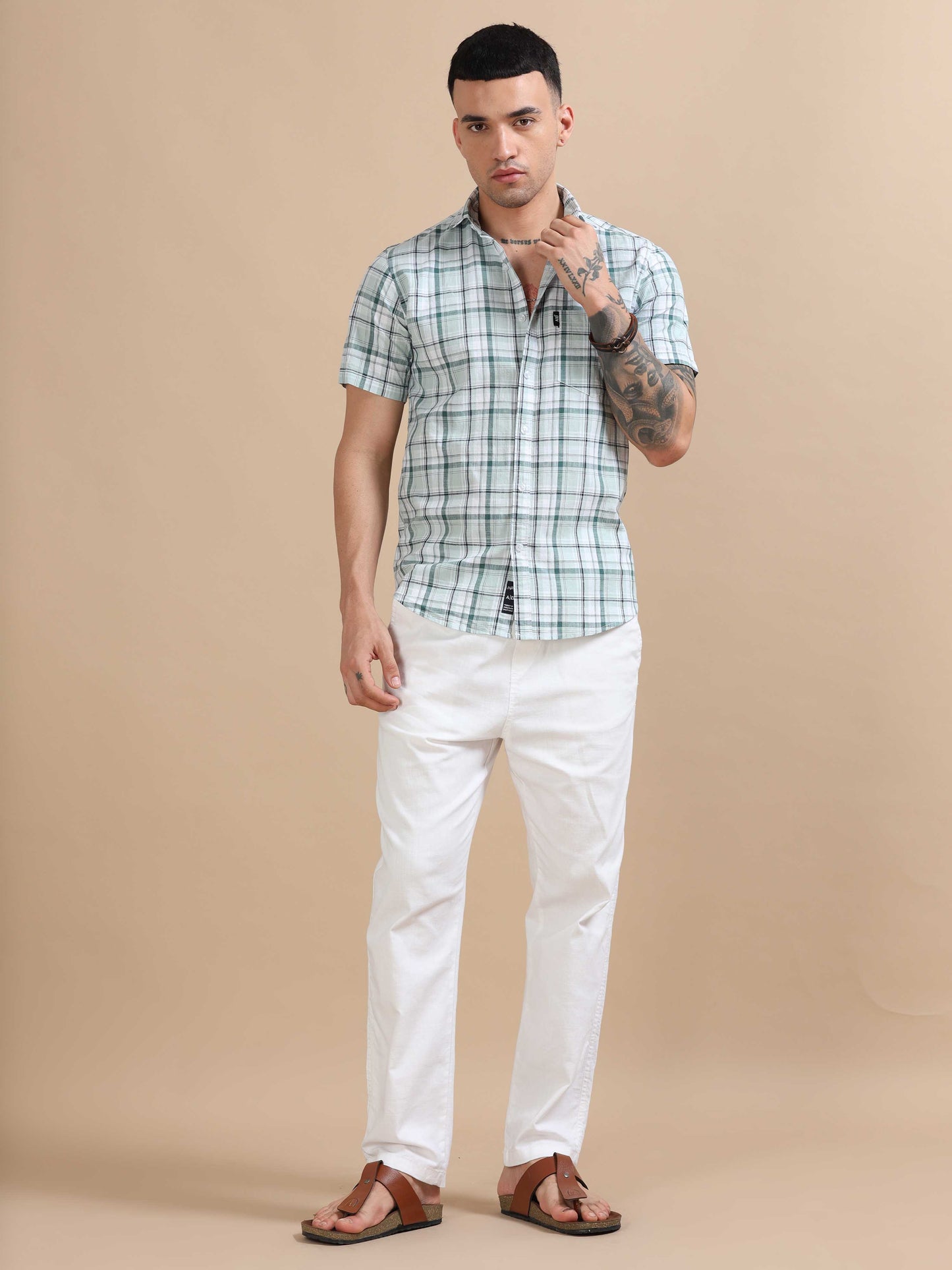 Savador Star Dust Linen Slub Checks Shirt