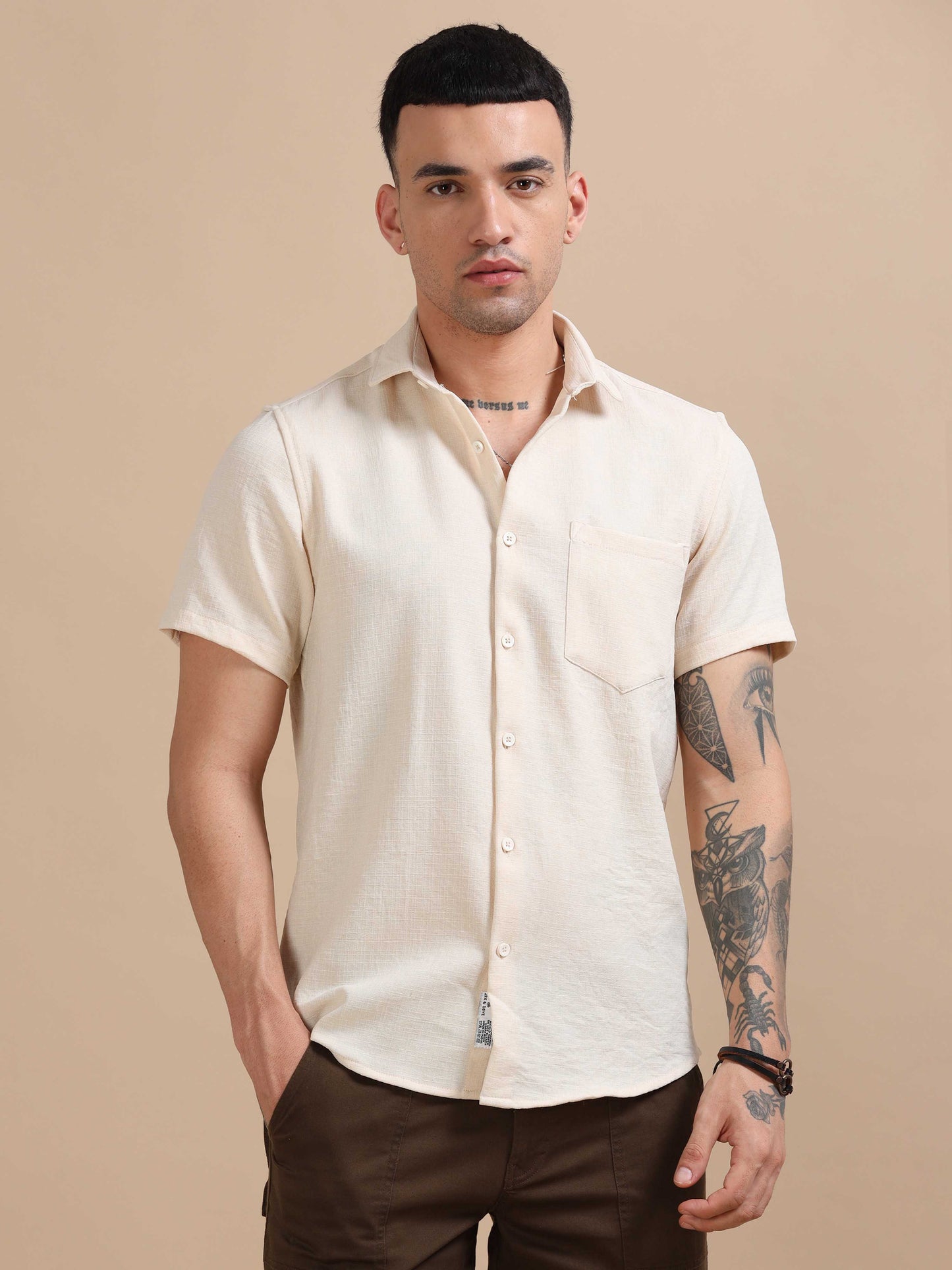 Eton Cream Imported Poly Linen Shirt