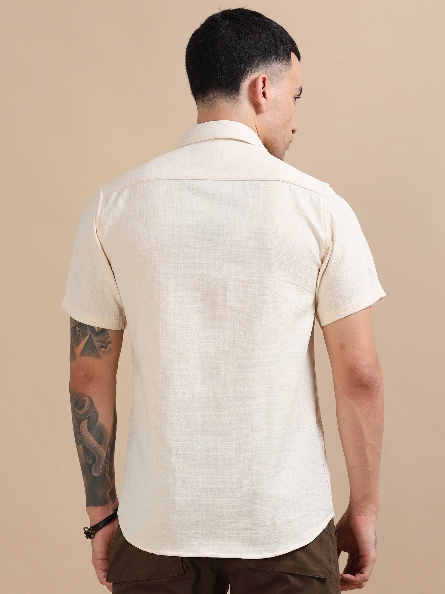 Eton Cream Imported Poly Linen Shirt