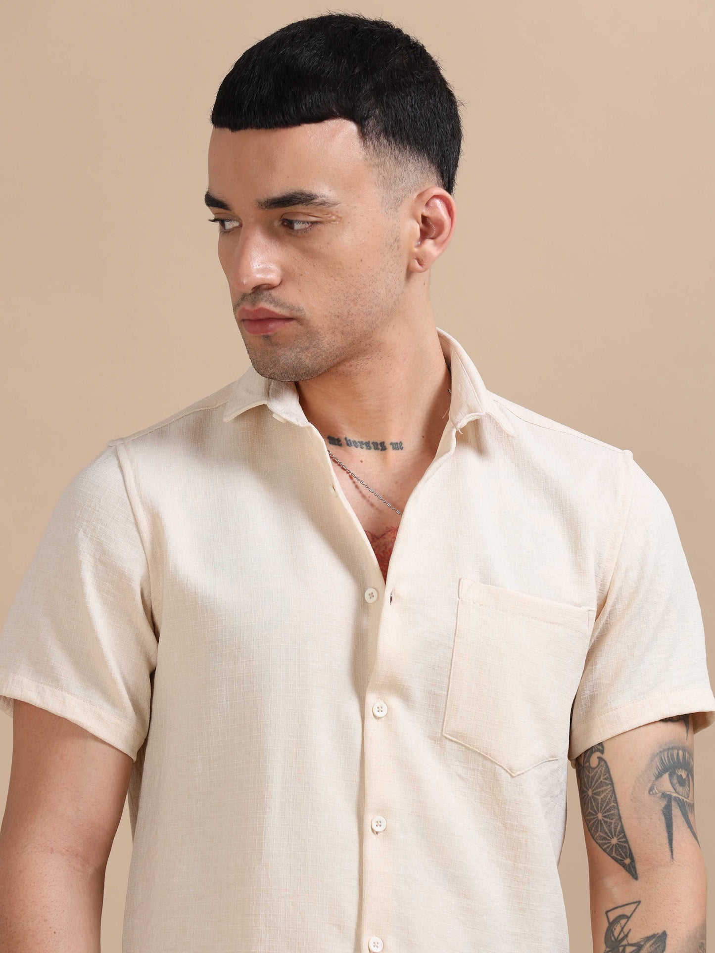 Eton Cream Imported Poly Linen Shirt