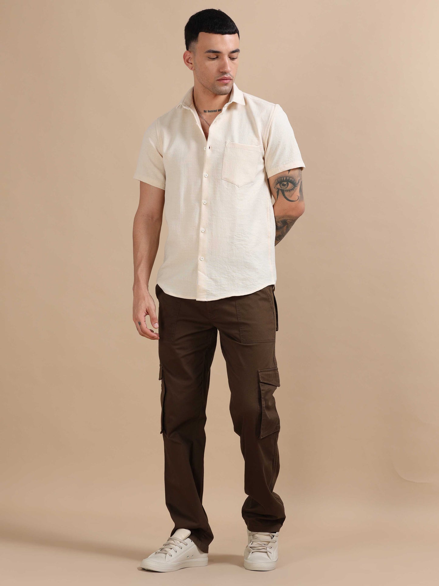 Eton Cream Imported Poly Linen Shirt