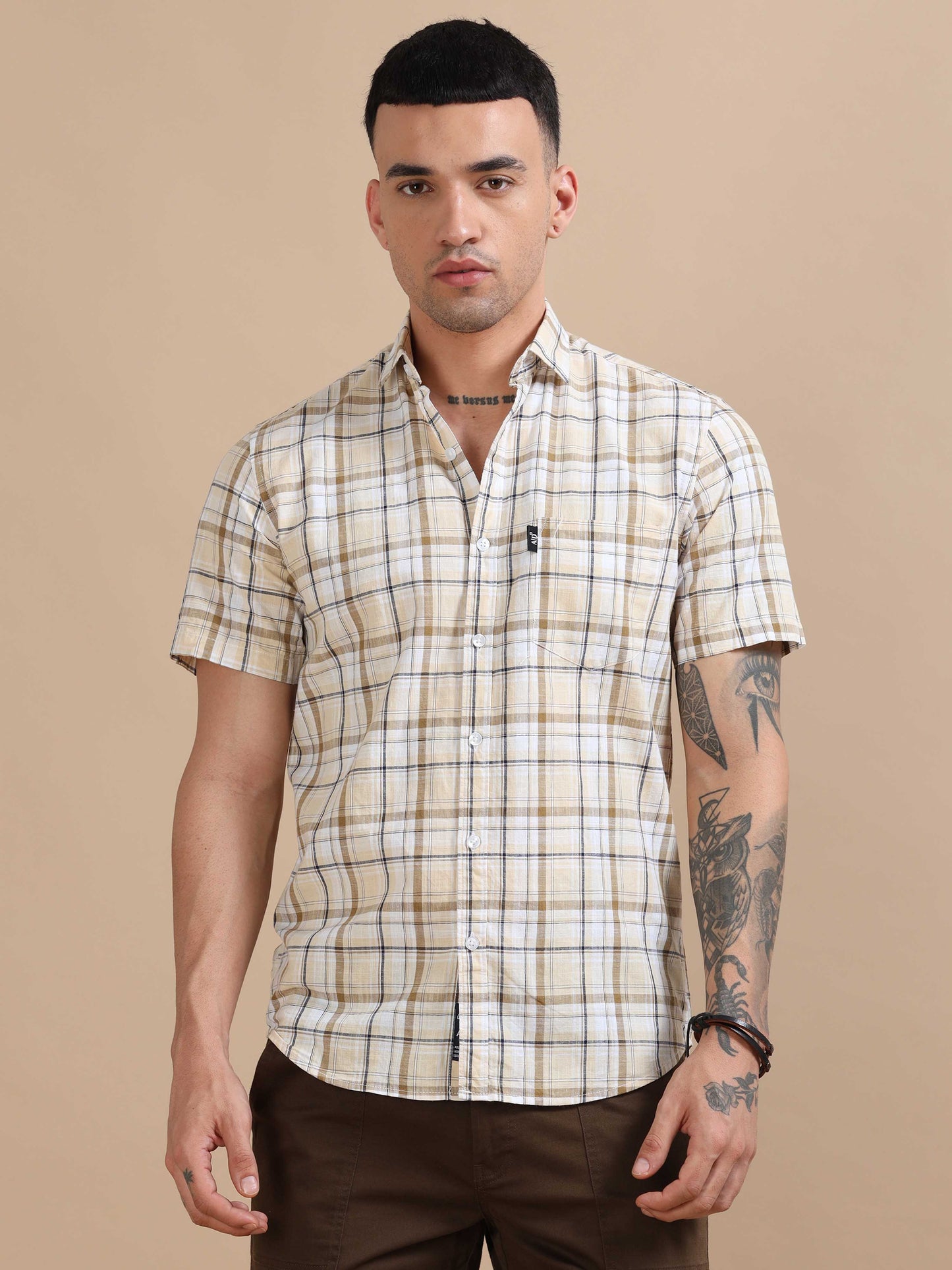 Savador Yellow Linen Slub Checks Shirt