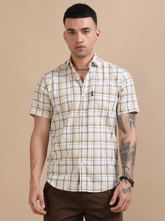 Savador Yellow Linen Slub Checks Shirt