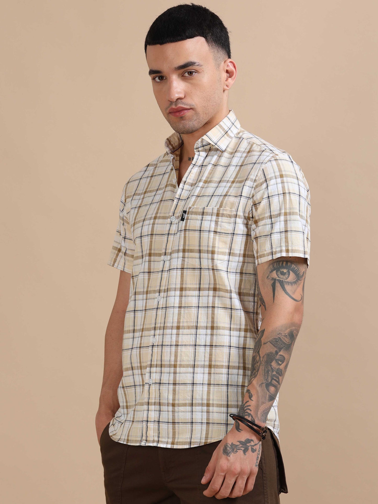 Savador Yellow Linen Slub Checks Shirt