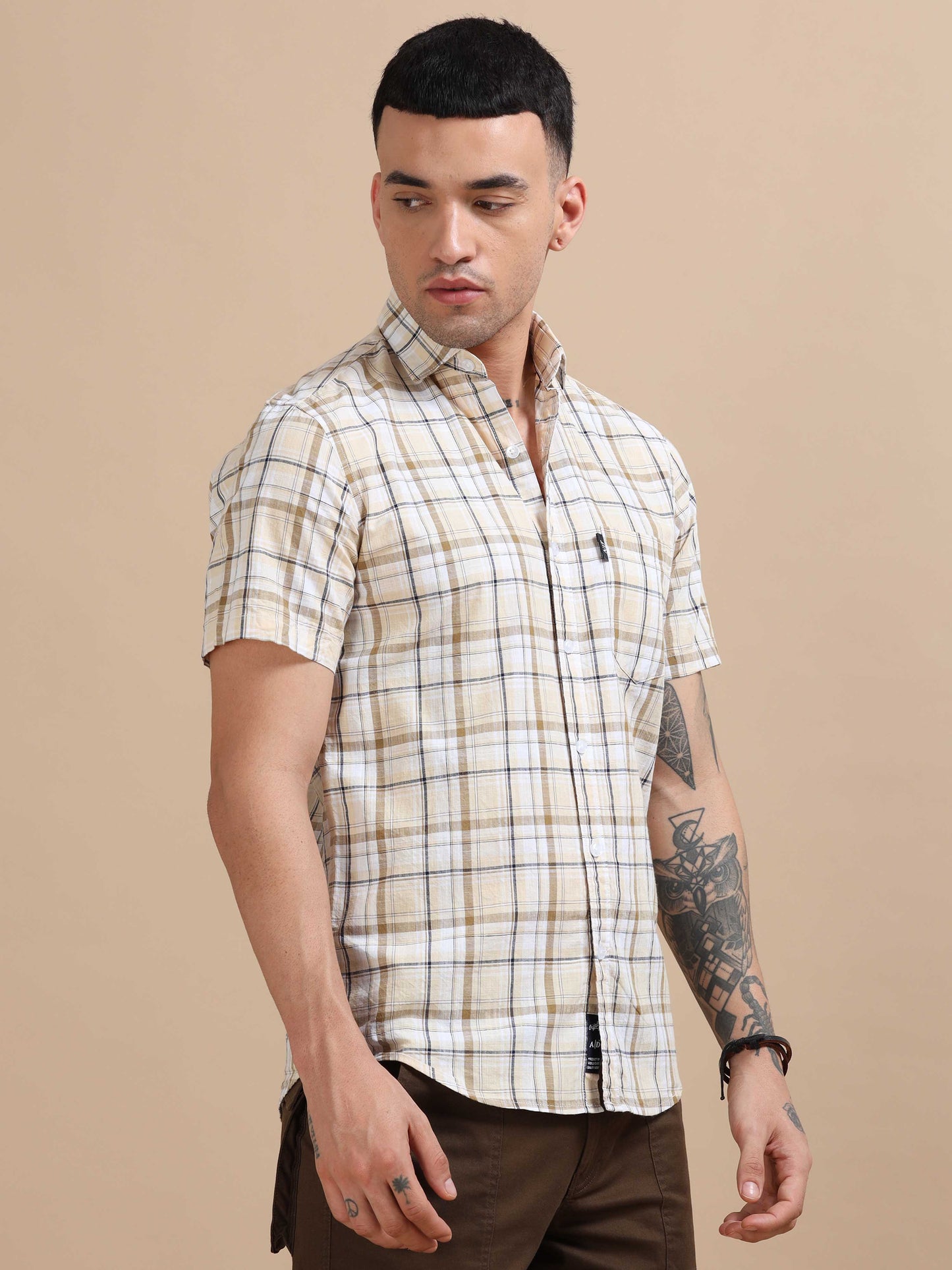 Savador Yellow Linen Slub Checks Shirt