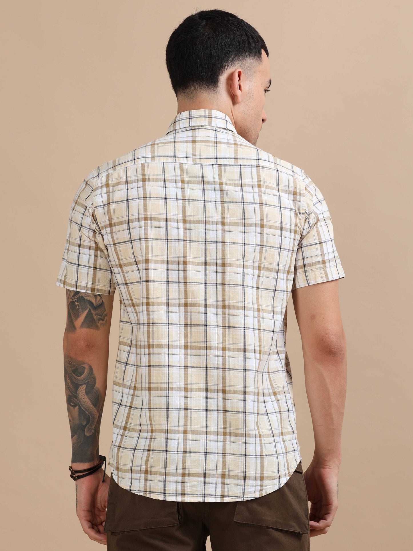 Savador Yellow Linen Slub Checks Shirt