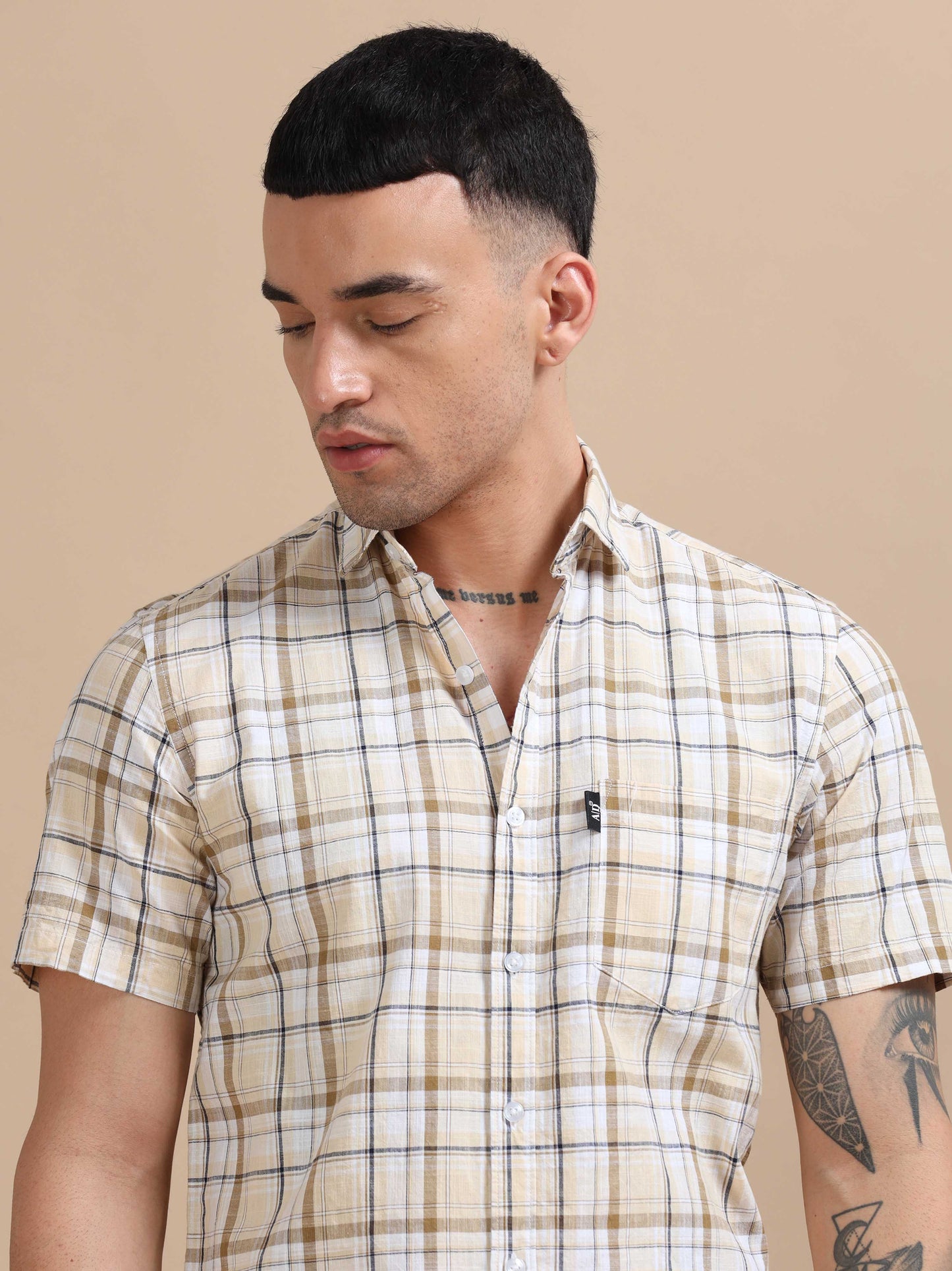 Savador Yellow Linen Slub Checks Shirt