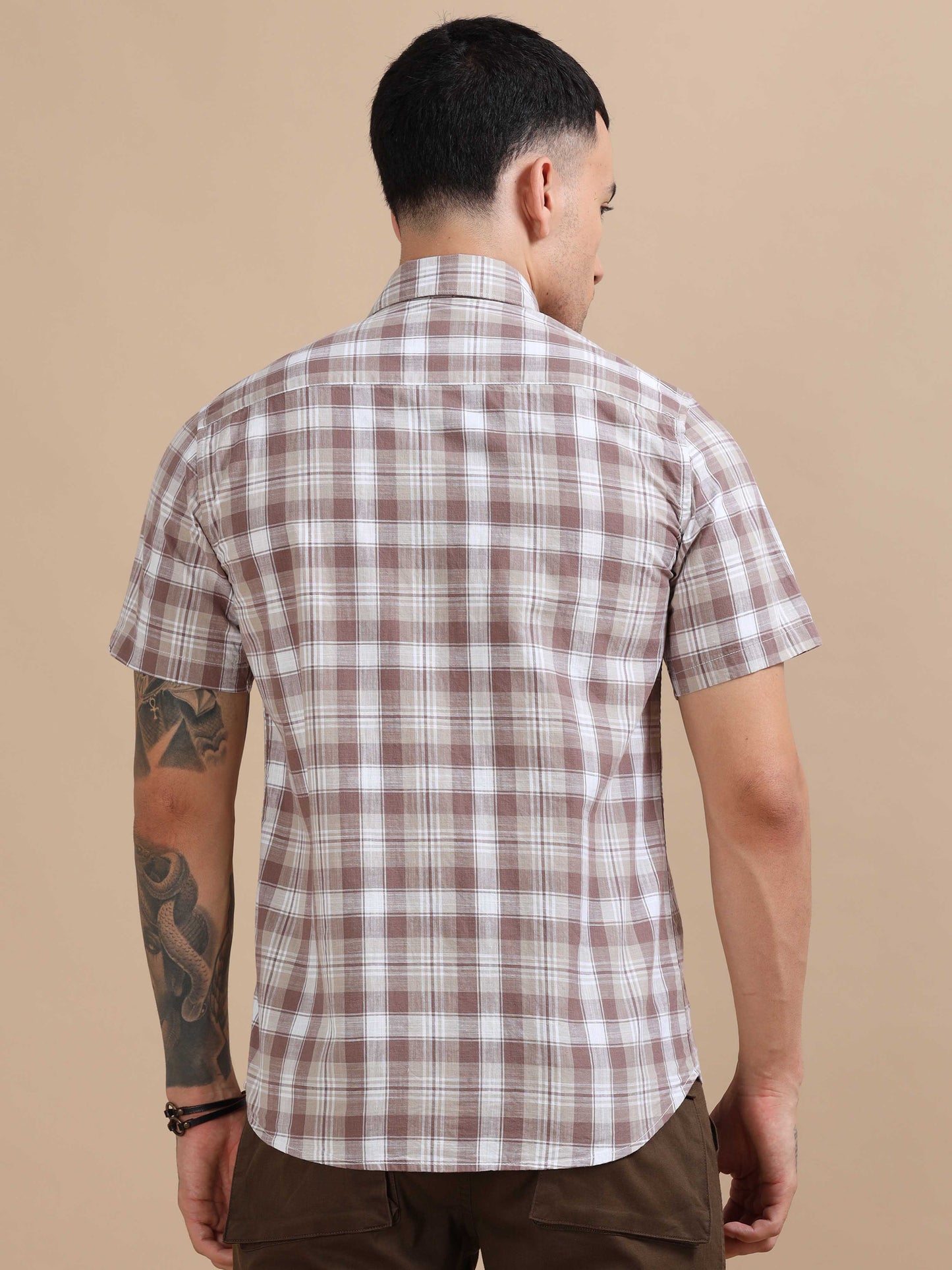 Savador Brown Linen Slub Checks Shirt