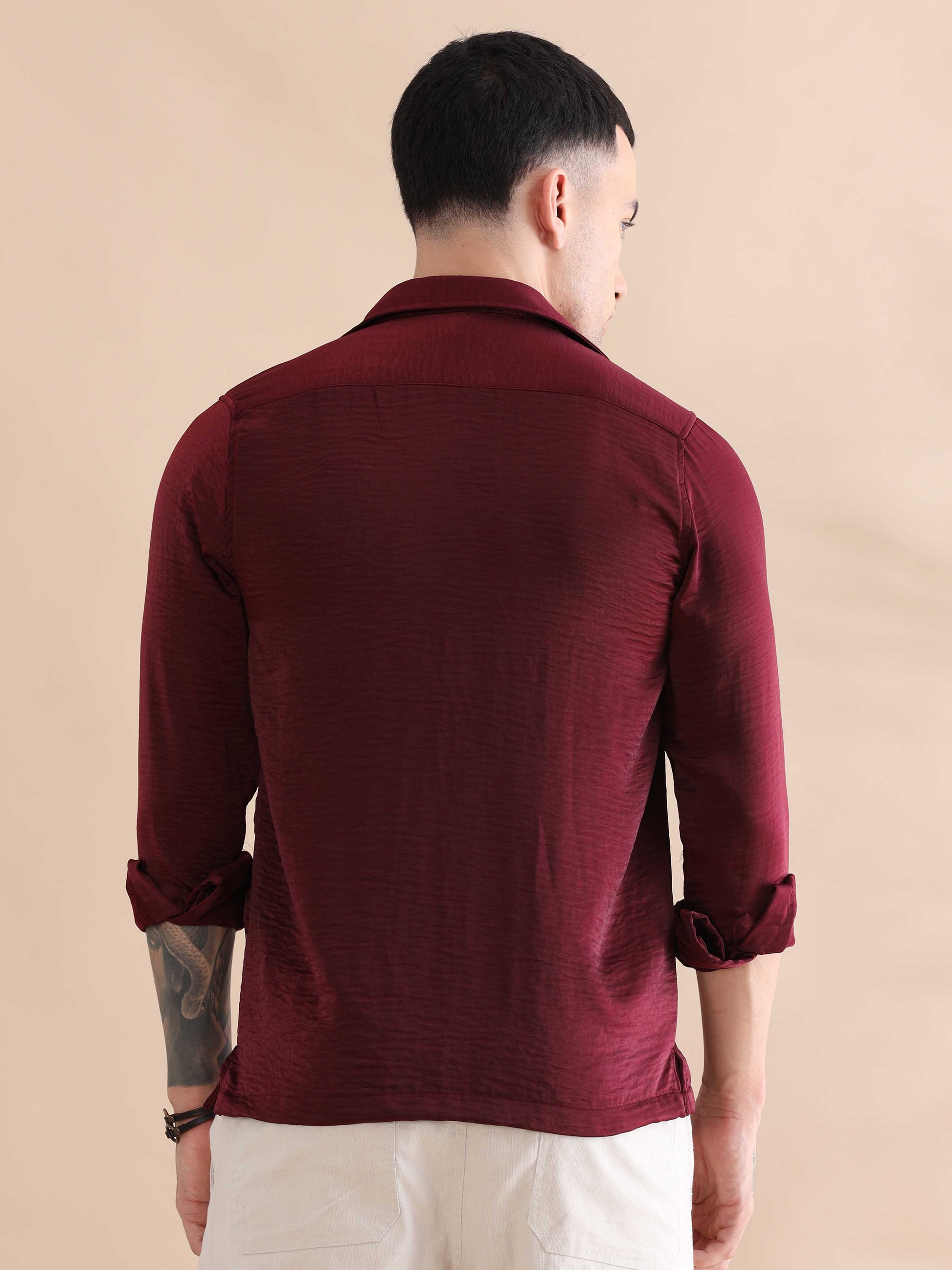 Solid Red Velvet Shirt Full Sleeve