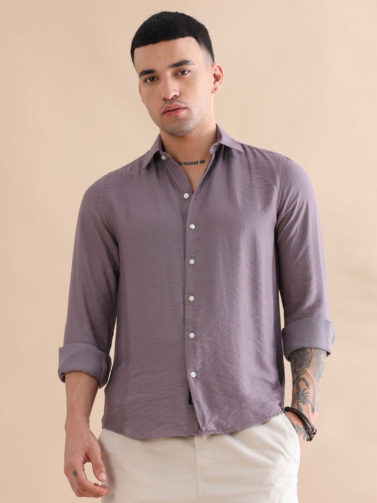 Lavender Imported Mens Solid Velvet Shirt