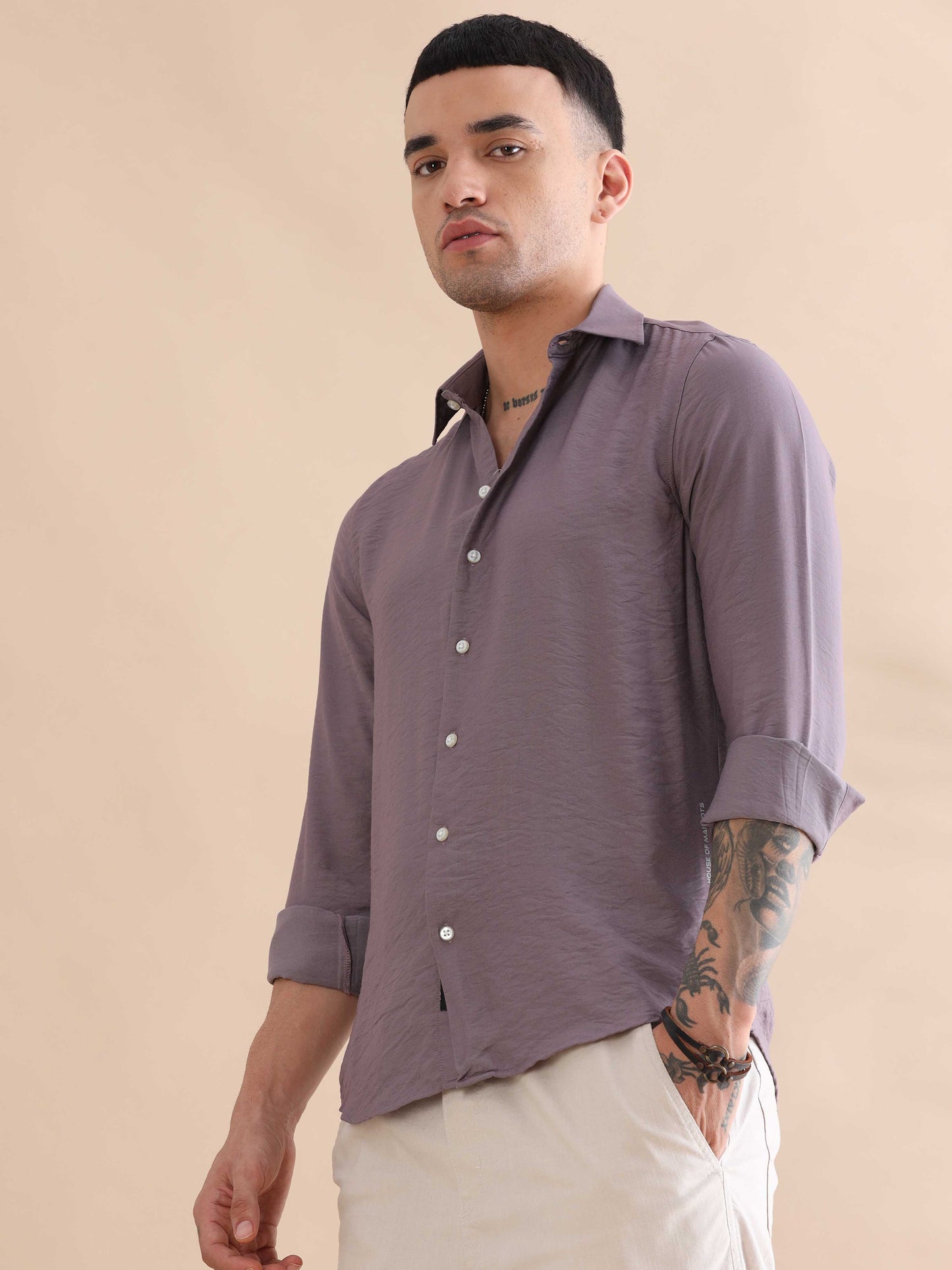 Lavender Imported Mens Solid Velvet Shirt