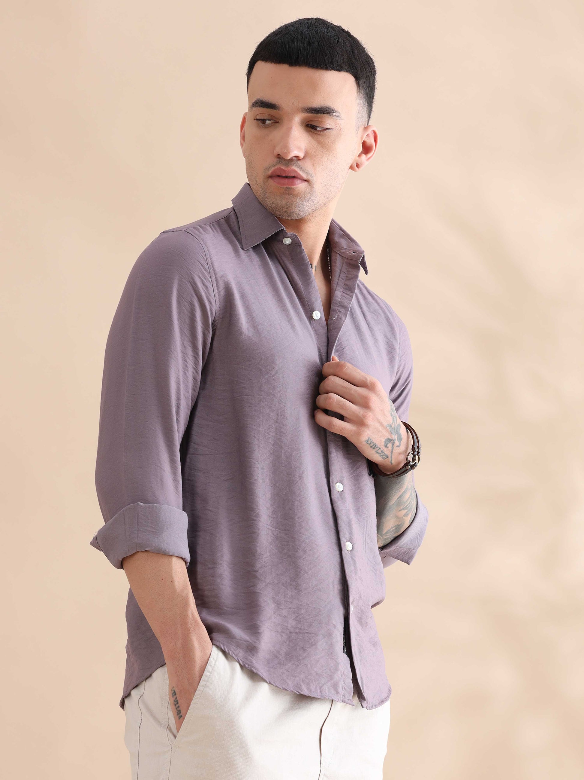 Lavender Imported Mens Solid Velvet Shirt