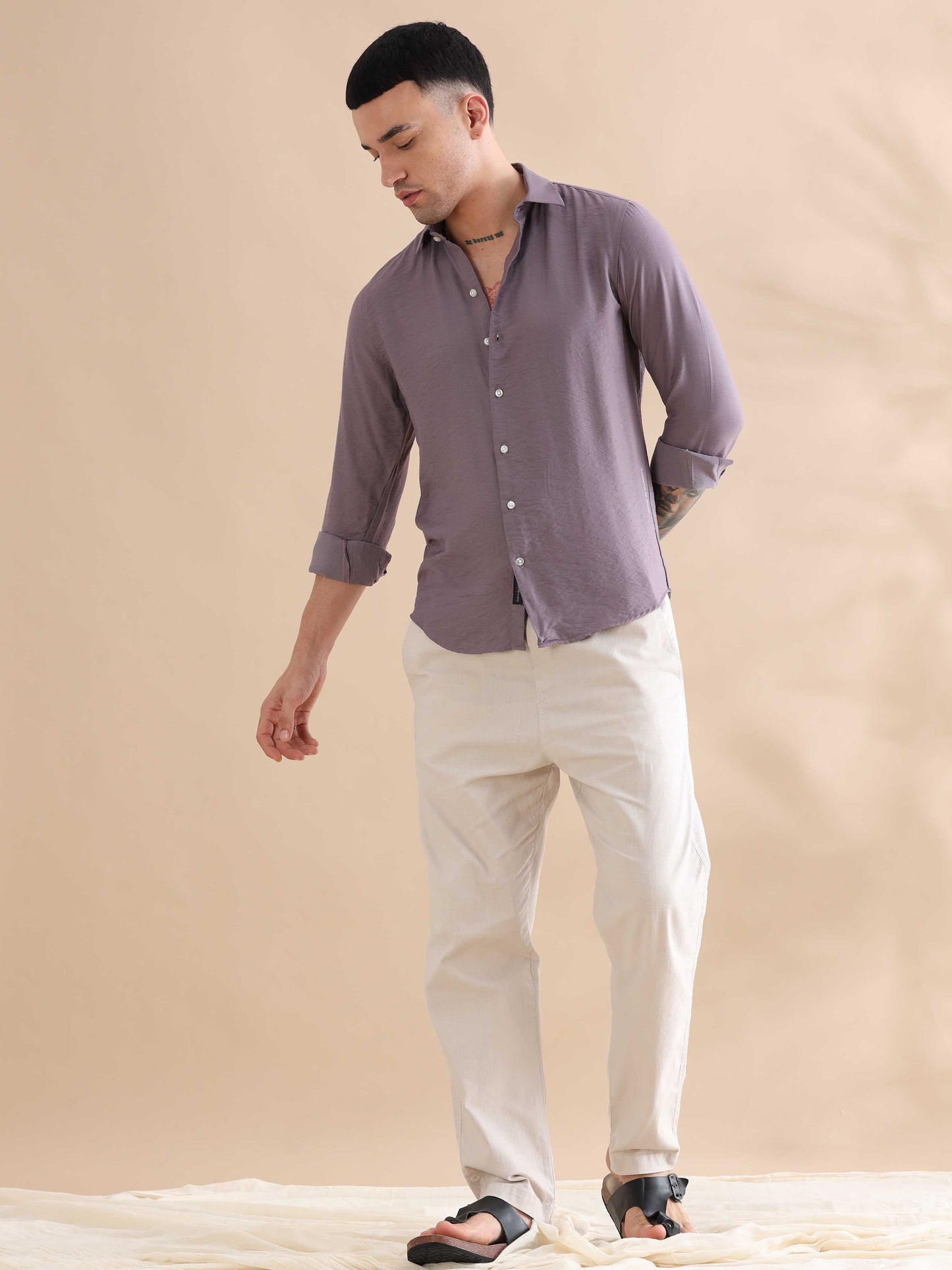 Lavender Imported Mens Solid Velvet Shirt