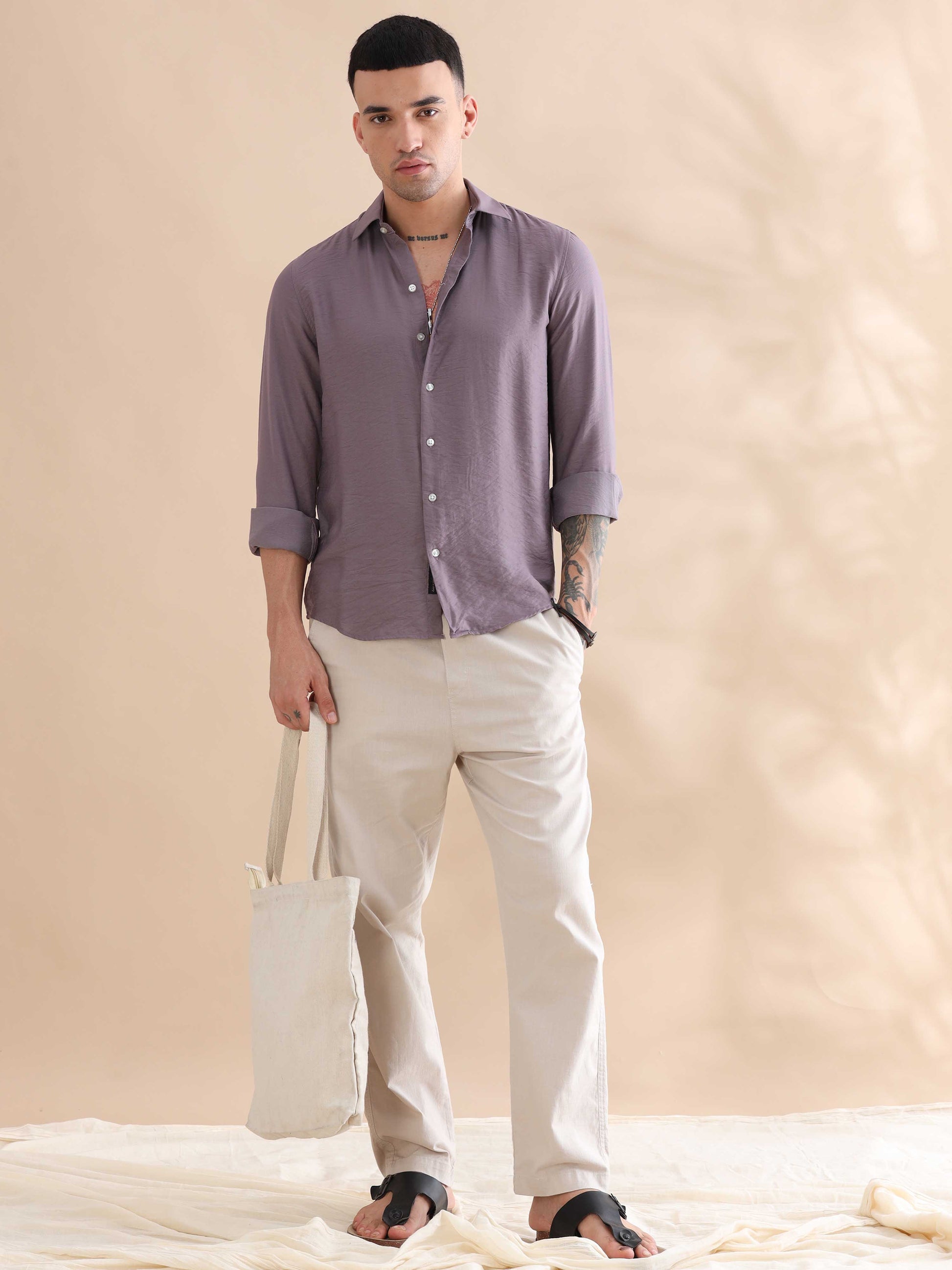 Lavender Imported Mens Solid Velvet Shirt