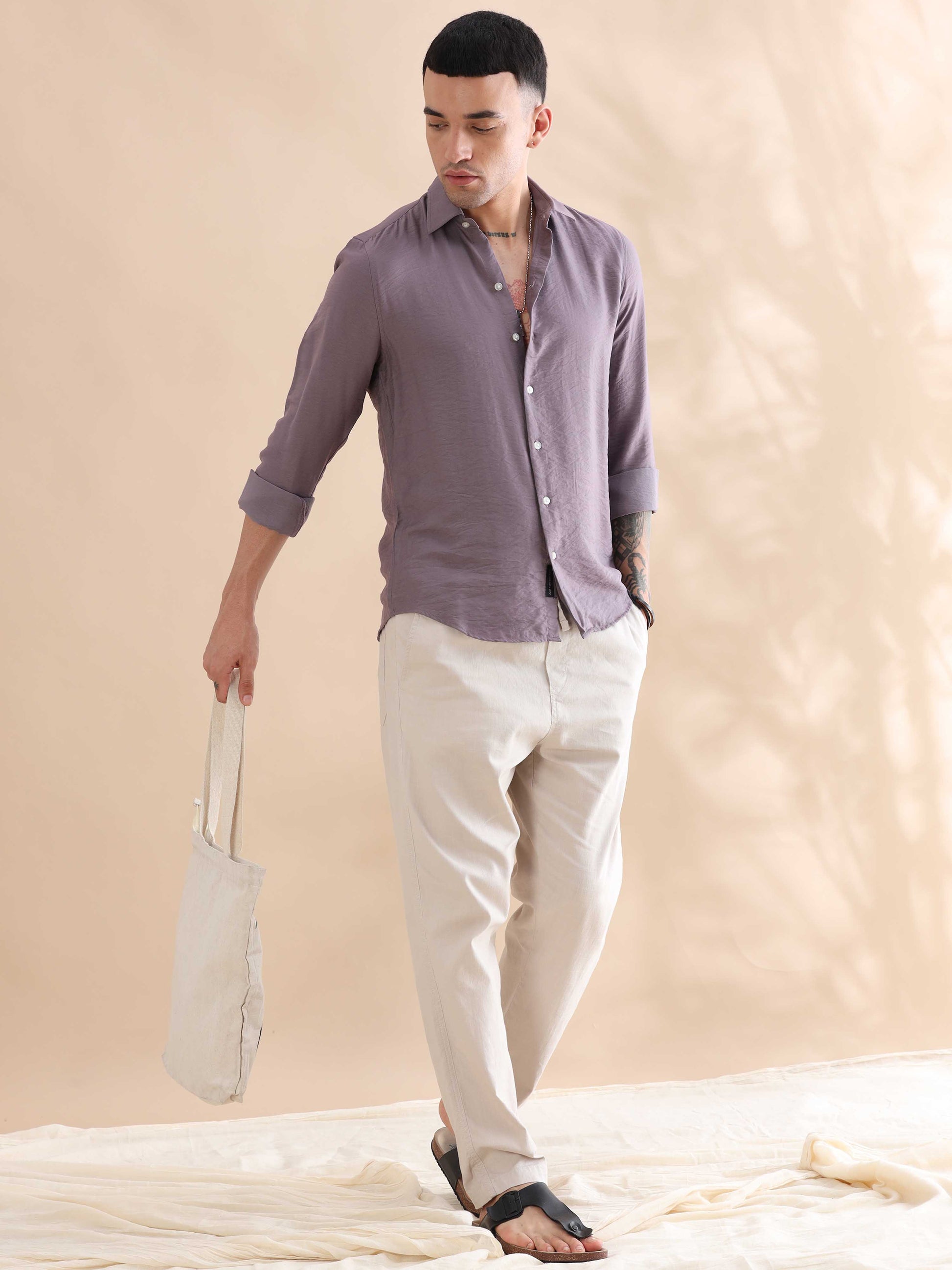 Lavender Imported Mens Solid Velvet Shirt