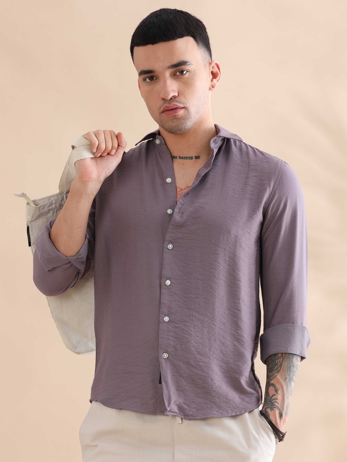 Lavender Imported Mens Solid Velvet Shirt