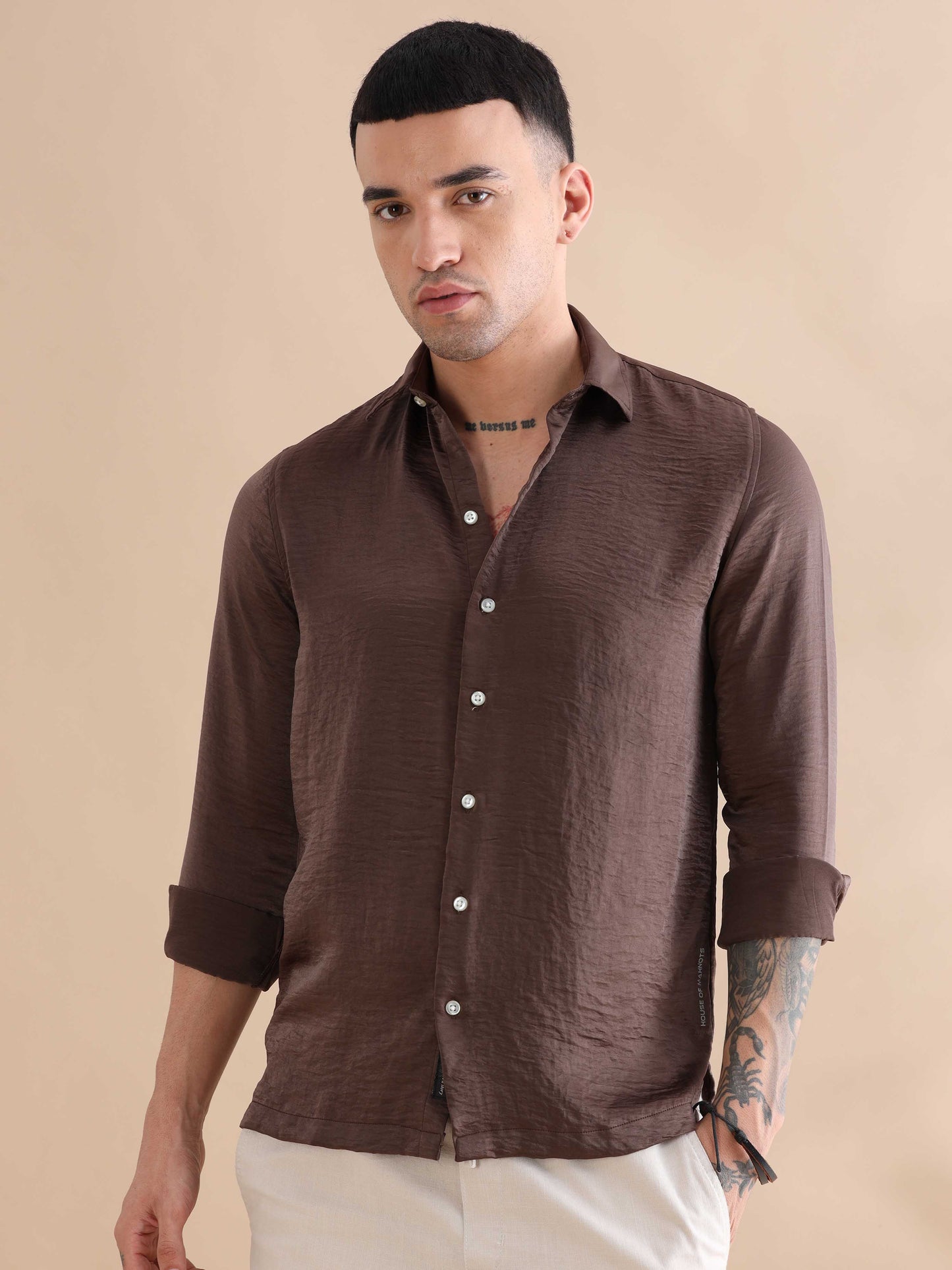 Solid Brown Imported Velvet Shirts Mens