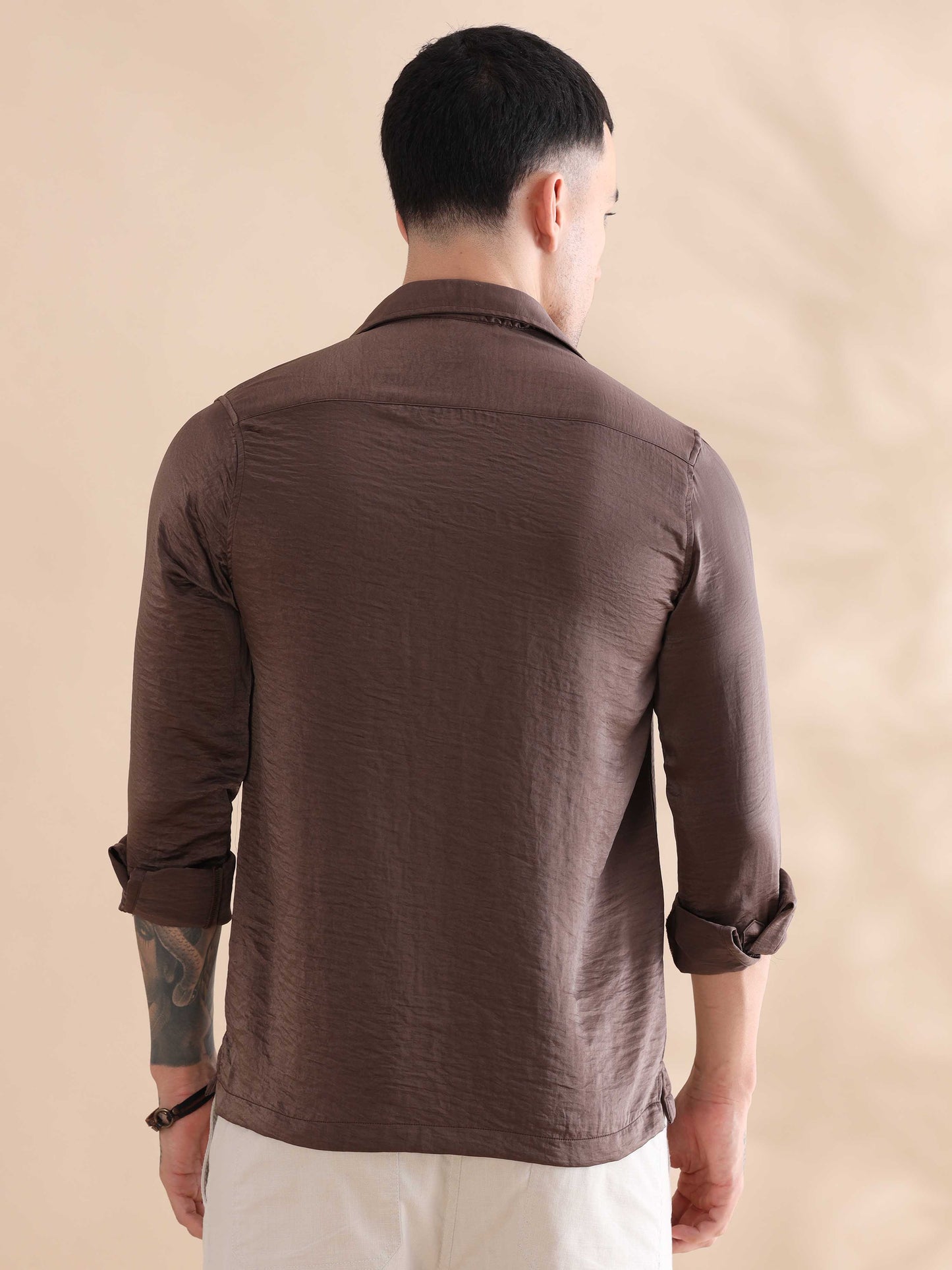 Solid Brown Imported Velvet Shirts Mens