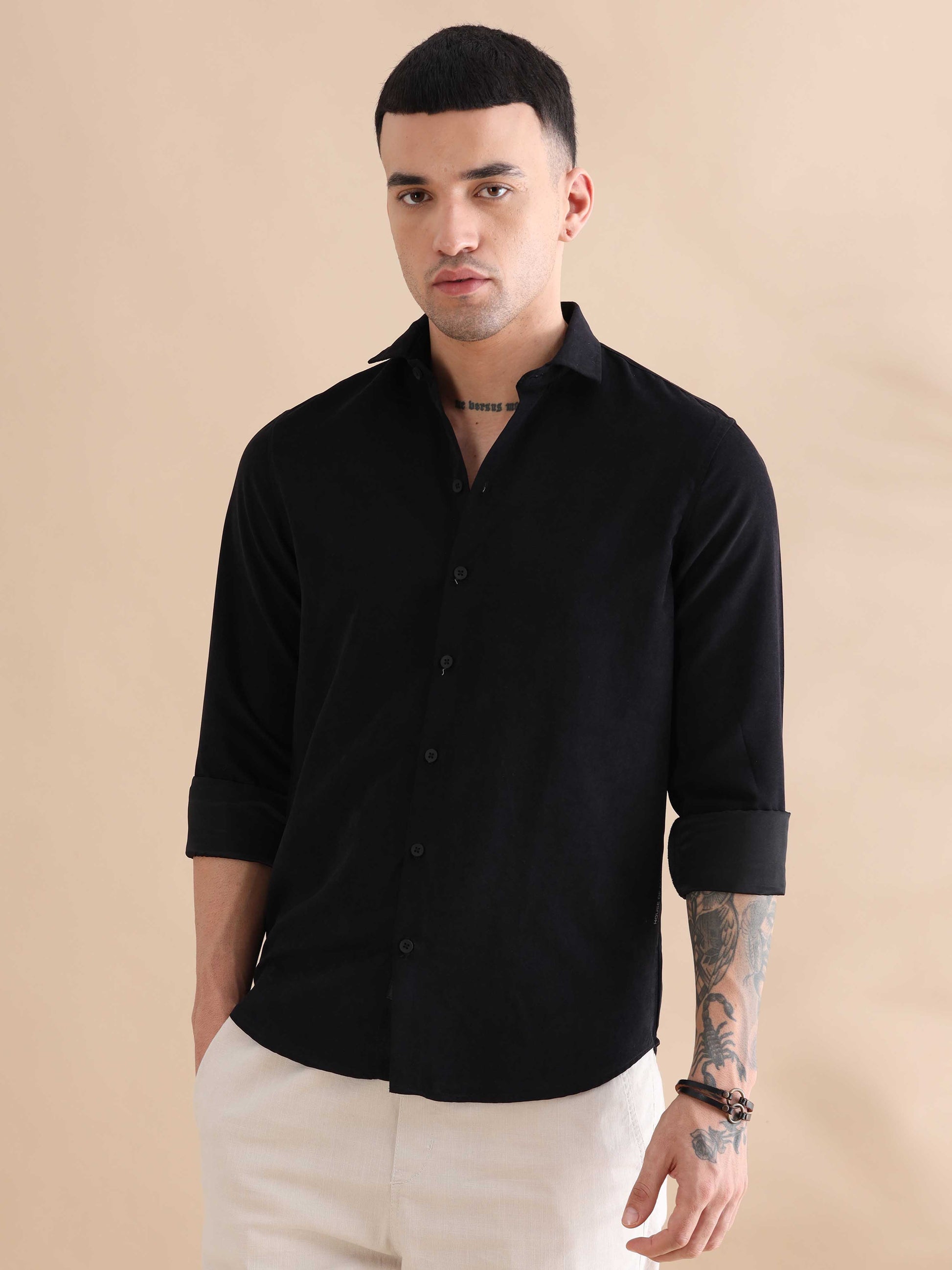 Regular Black Velvet Mens Solid Shirts