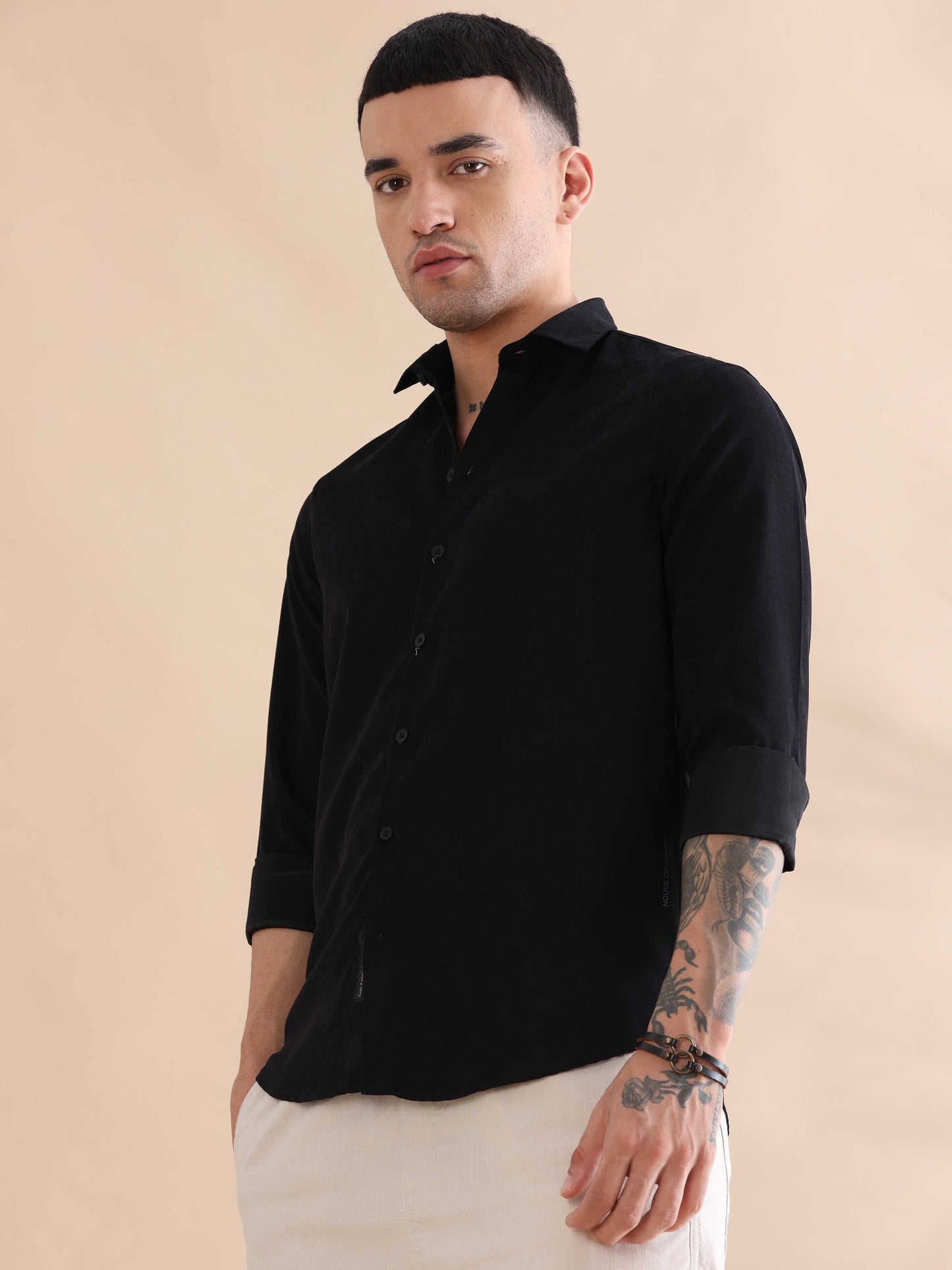 Regular Black Velvet Mens Solid Shirts