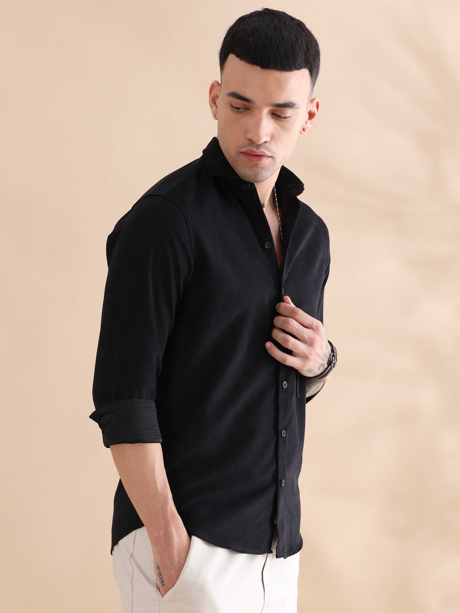 Regular Black Velvet Mens Solid Shirts