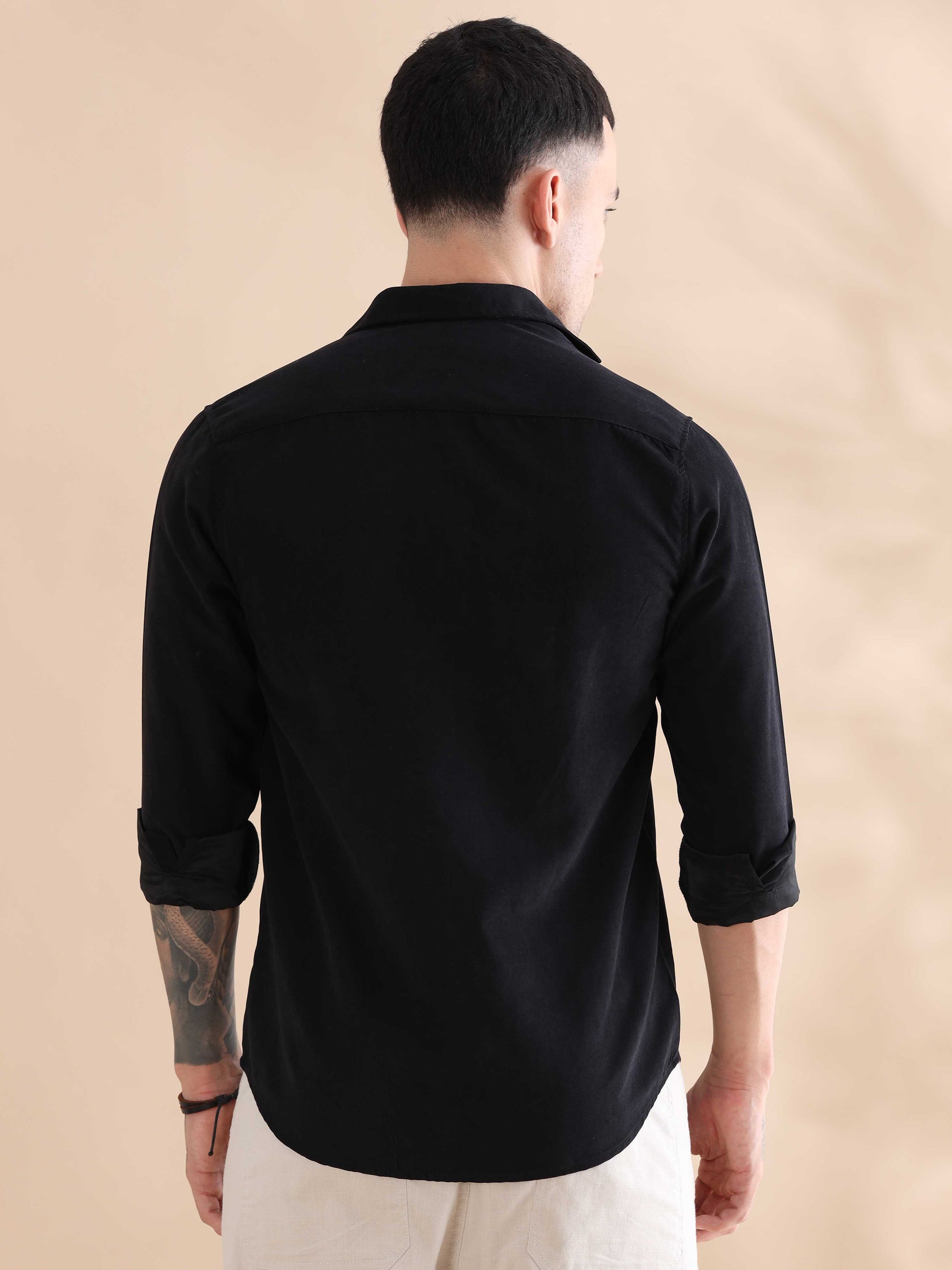 Regular Black Velvet Mens Solid Shirts