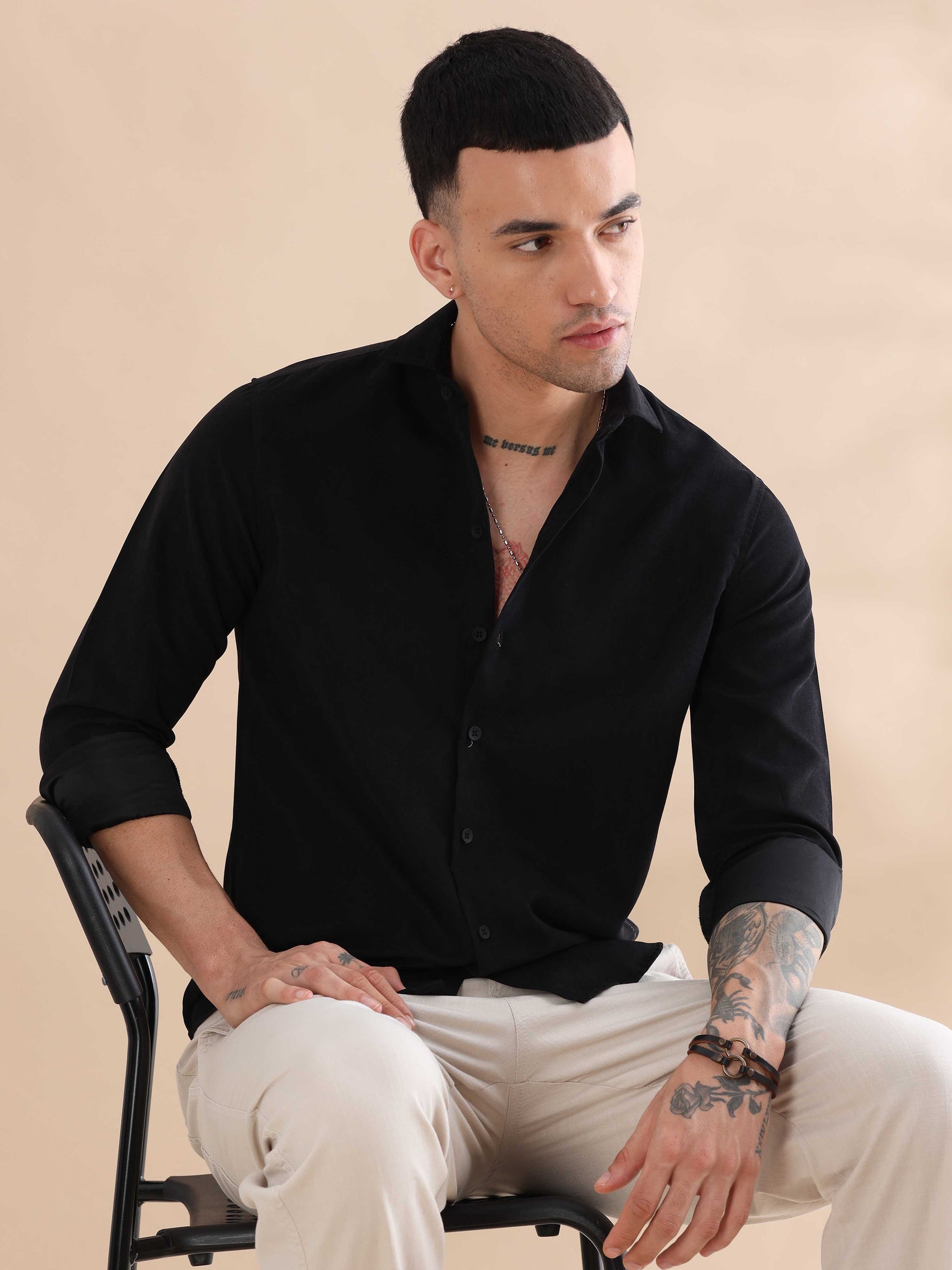 Regular Black Velvet Mens Solid Shirts