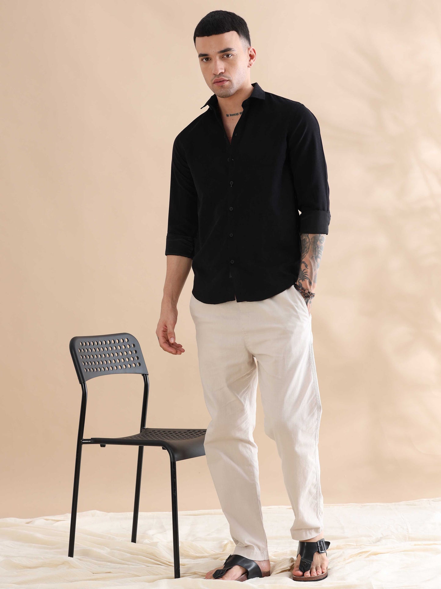 Regular Black Velvet Mens Solid Shirts