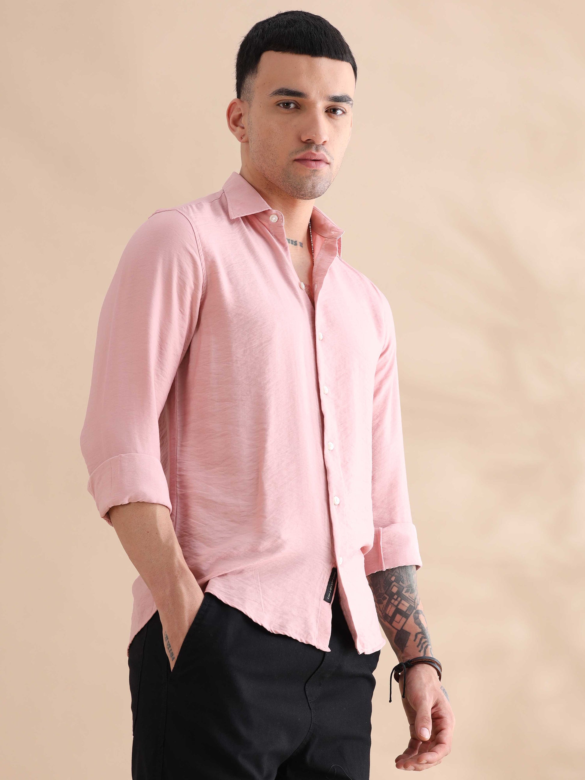 Pink Imported Crush Solid Shirts Mens