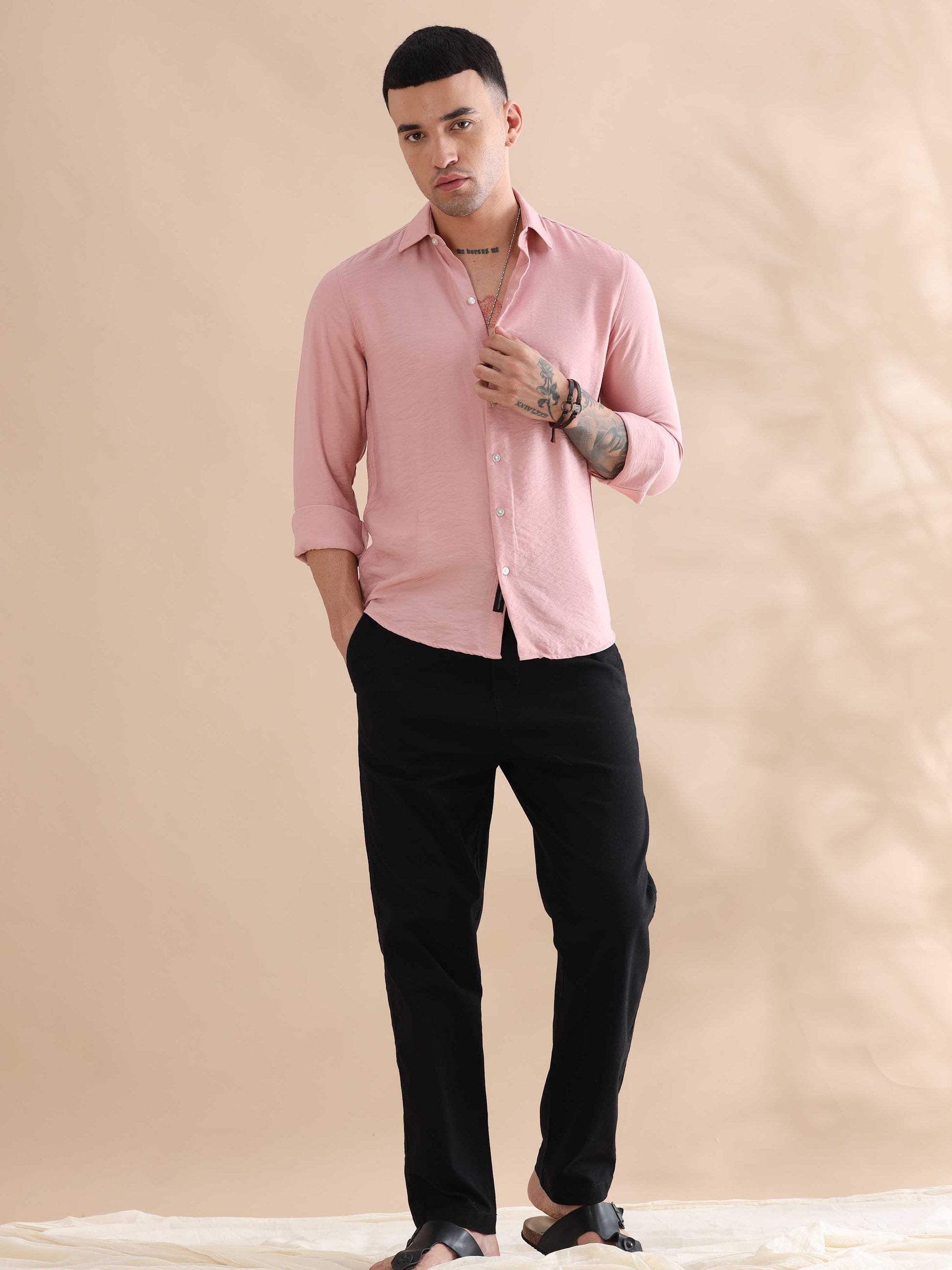 Pink Imported Crush Solid Shirts Mens