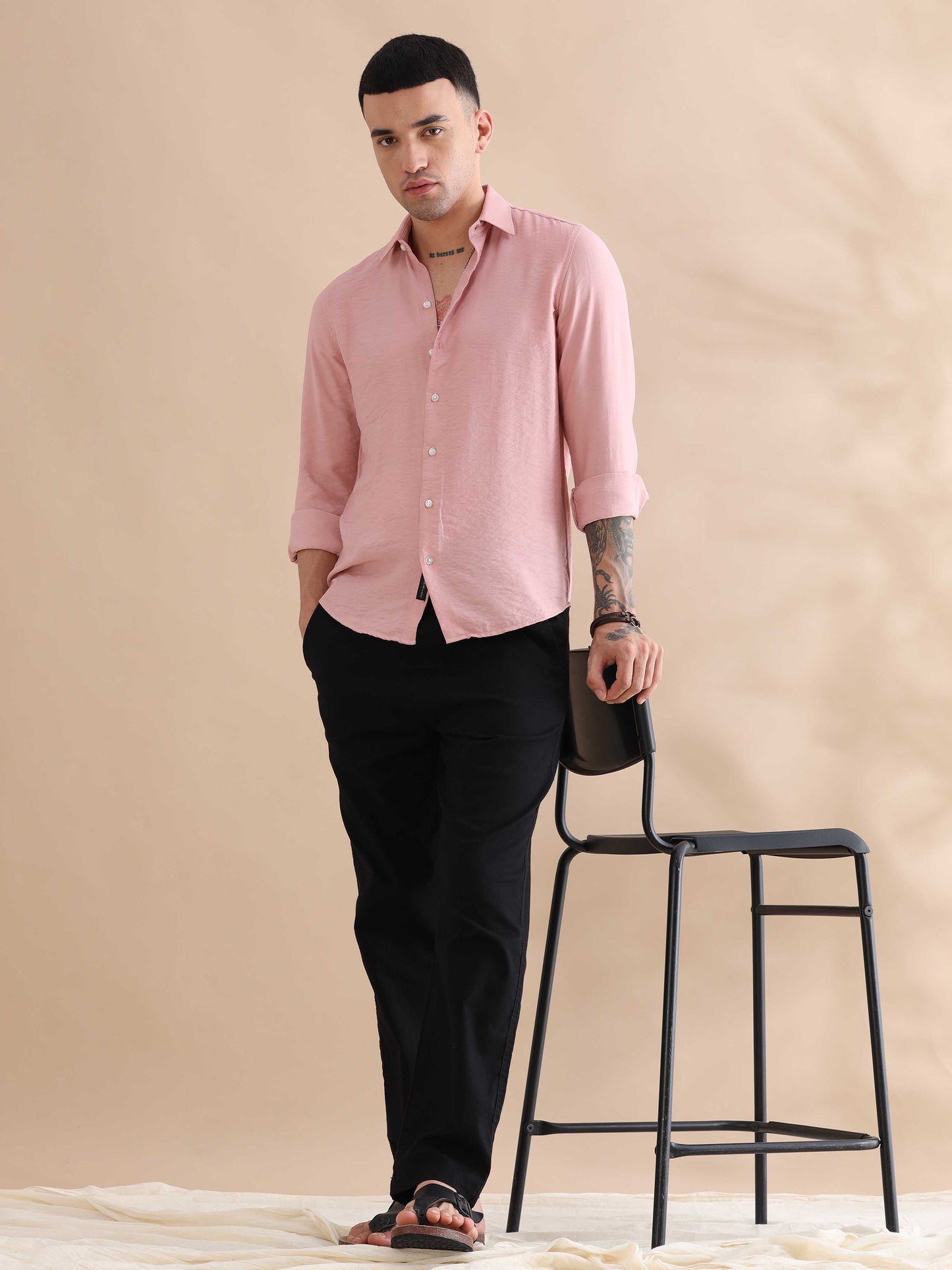 Pink Imported Crush Solid Shirts Mens