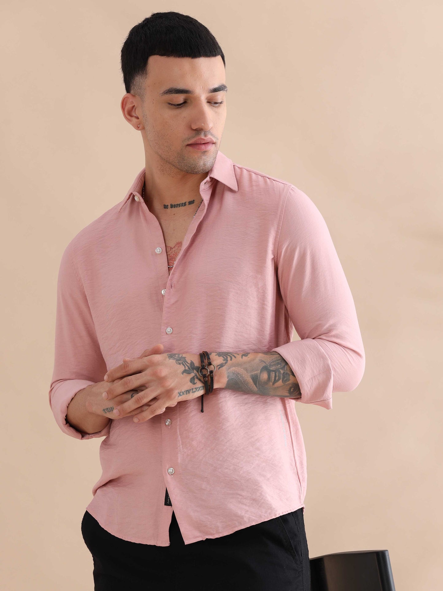 Pink Imported Crush Solid Shirts Mens